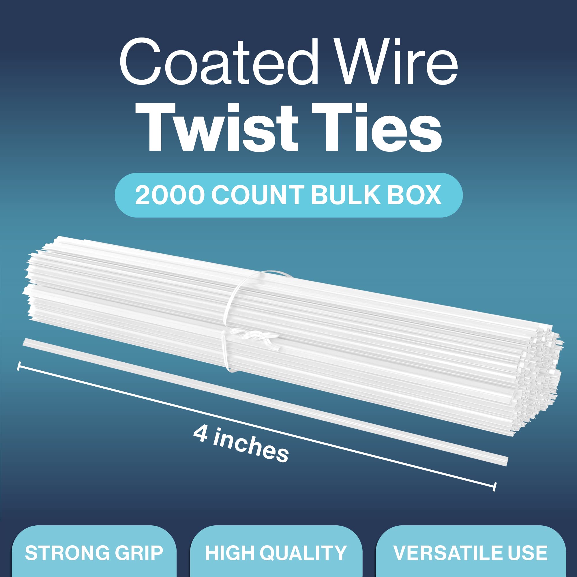 White Twist Ties for Bags - Bulk 2000 Pack with Dispenser Box | 4 Inch Reusable Coated Wire Ties for Bread, Plastic Bags & Food Storage | Perfect for Home, Kitchen, Office & Gardening Organization