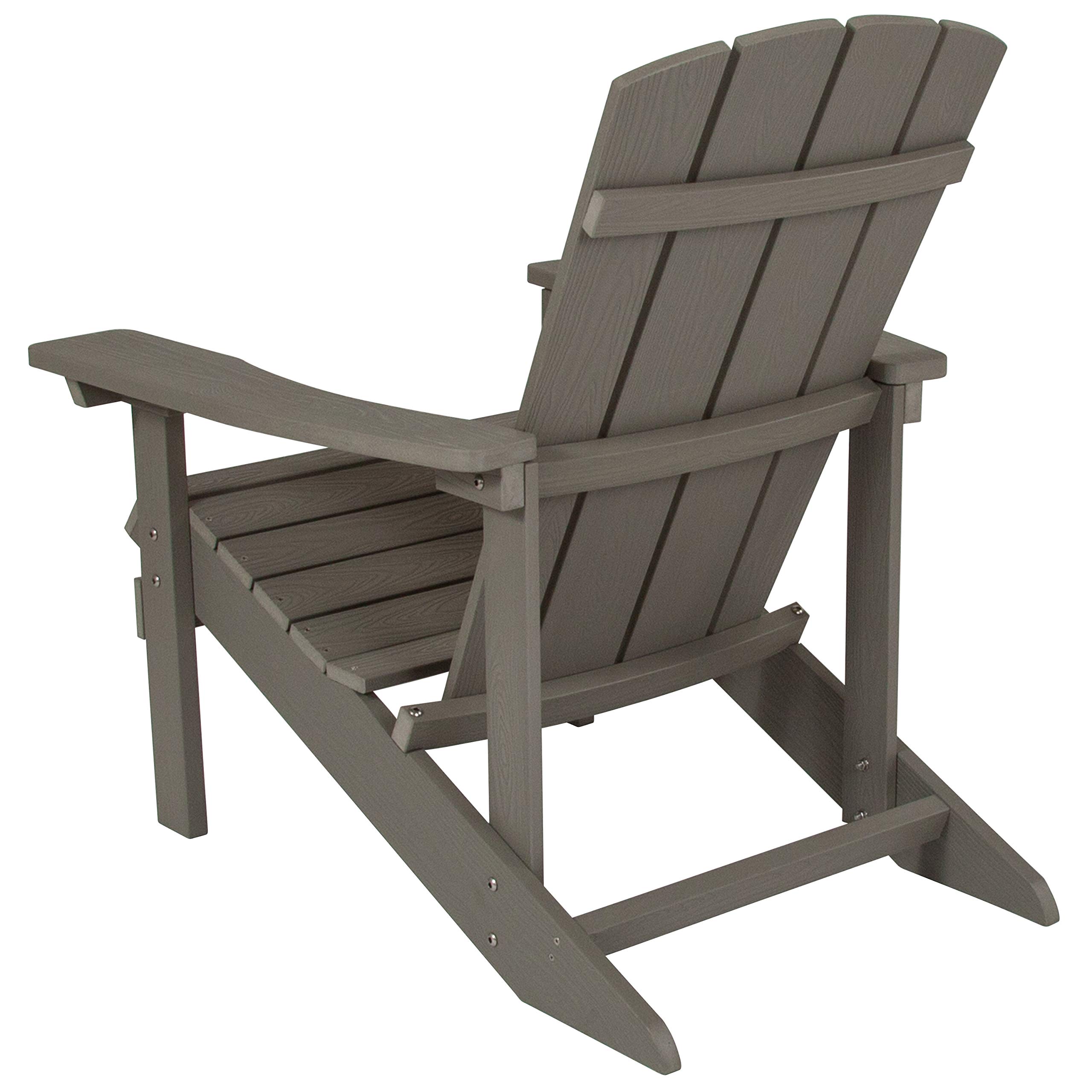 Flash Furniture Charlestown Indoor/Outdoor Faux Wood Adirondack Chair - Weather-Resistant Polyresin Patio Chair with 350 lb Weight Capacity in Gray - Perfect for Backyard, Garden, Poolside & Deck Relaxation