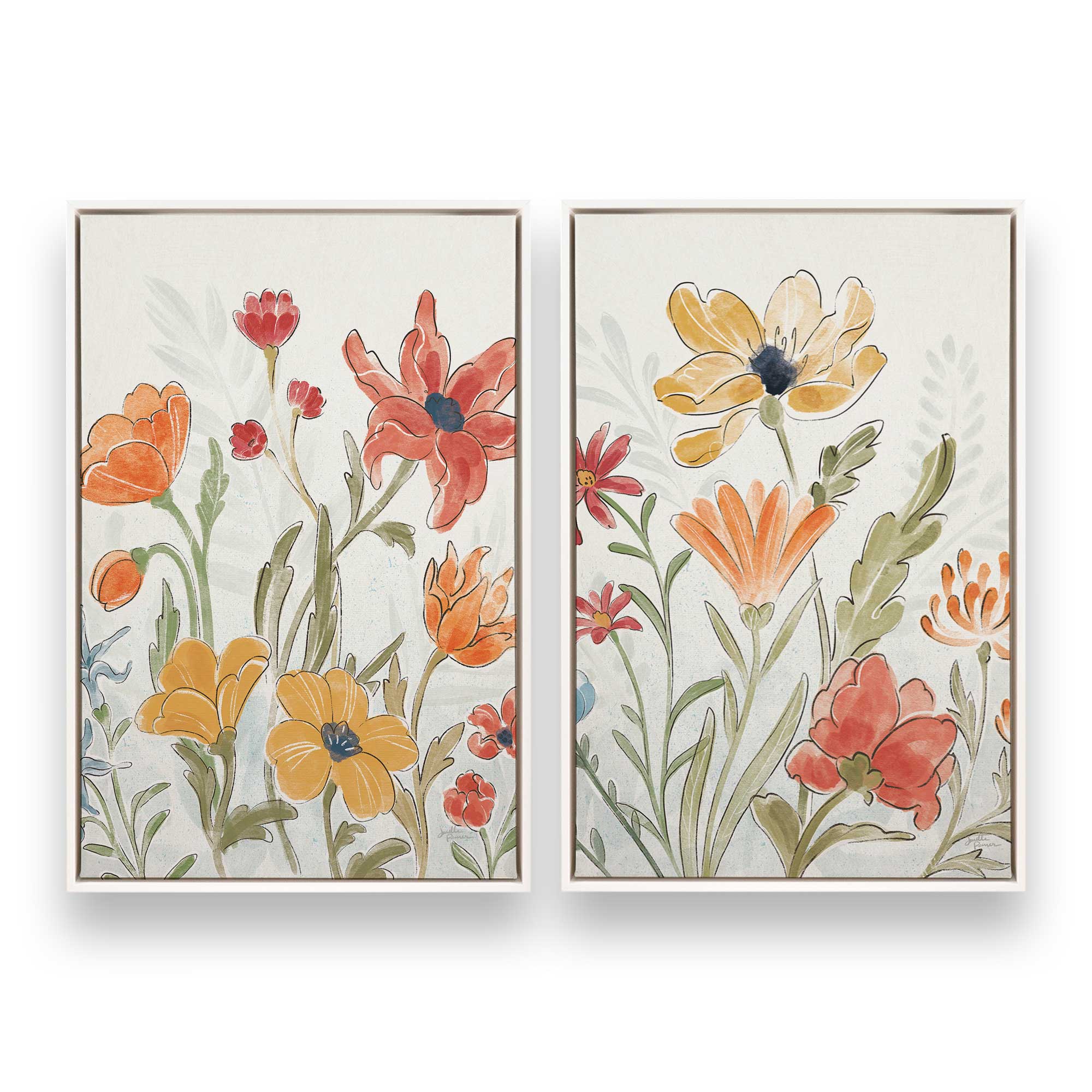 Garden Melody in Bloom Duo - Set of 2 Canvas Wall Art Prints | Floral Home Decor for Living Room, Bedroom & Office