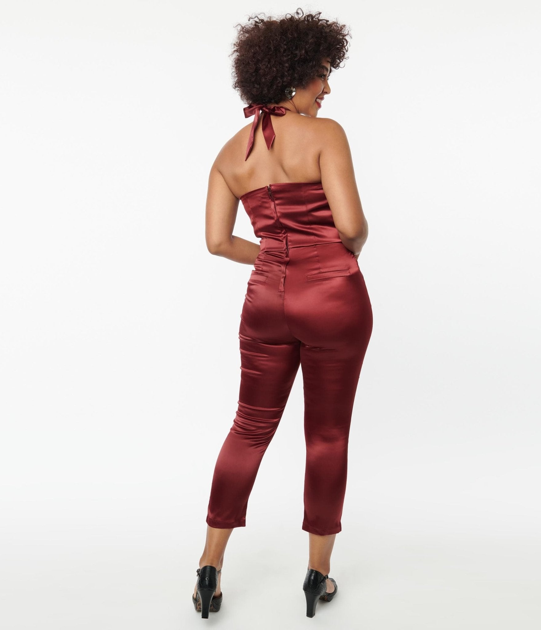 Vintage 1970s Wine Red Satin Marcel Jumpsuit - Retro Party Outfit, 70s Costume, Halloween & Themed Event Wear