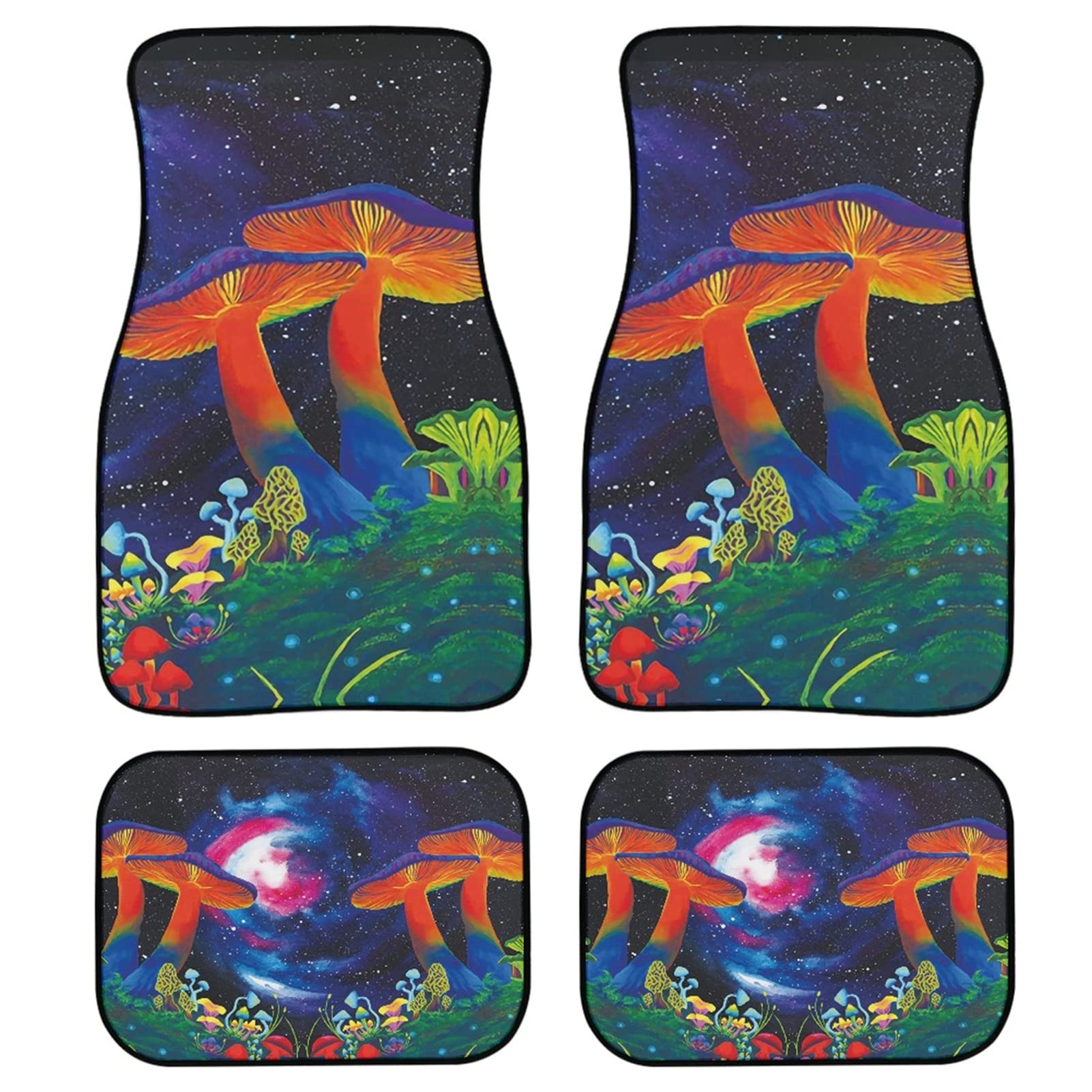 ZFRXIGN Universal Mushroom Galaxy Car Floor Mats - 4-Piece Non-Slip Rubber Backing Set for Front & Rear Seats | Colorful Car Accessories for Sedans, SUVs & Trucks | Perfect for Road Trips, Daily Commutes & Custom Car Interiors