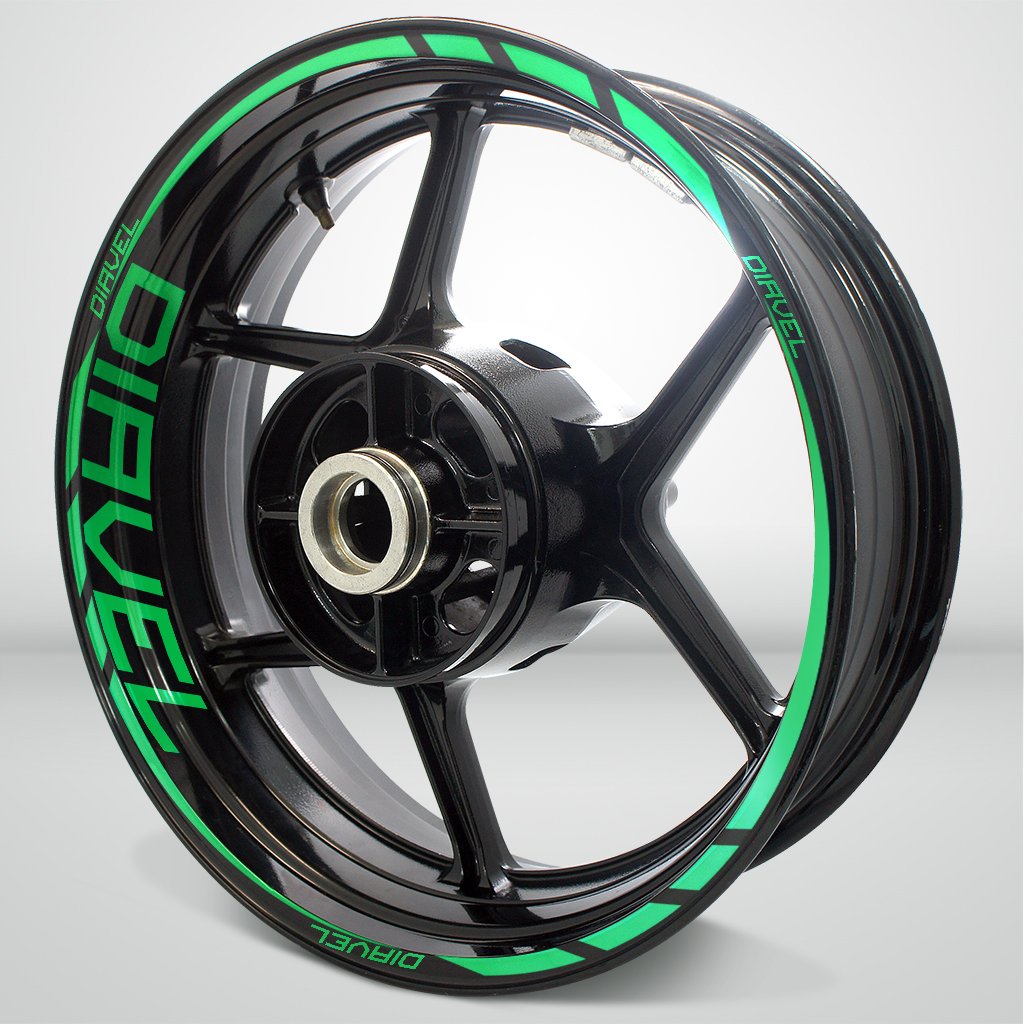 High Visibility Reflective Green Motorcycle Rim Wheel Decal Stickers - Compatible with Ducati Diavel for Enhanced Night Riding Safety | Perfect for Custom Bike Decoration & Road Visibility