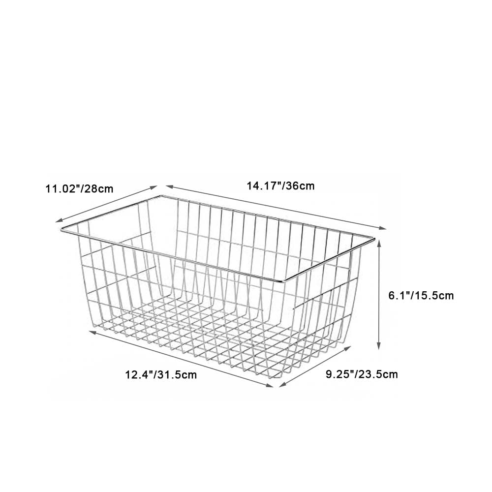 SANNO Large Metal Wire Freezer Baskets for Storage - 2 Pack Chrome Organizer Bins with Handles for Kitchen, Pantry, Bathroom & Garage | Perfect for Food Storage, Laundry Organization & Closet Shelving