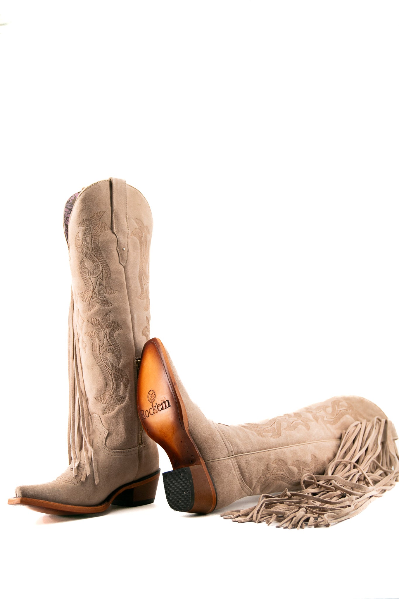 Maite Gamuza Tall Fringe Snip Toe Cowgirl Boots for Women - Western Riding & Country Fashion - Final Sale