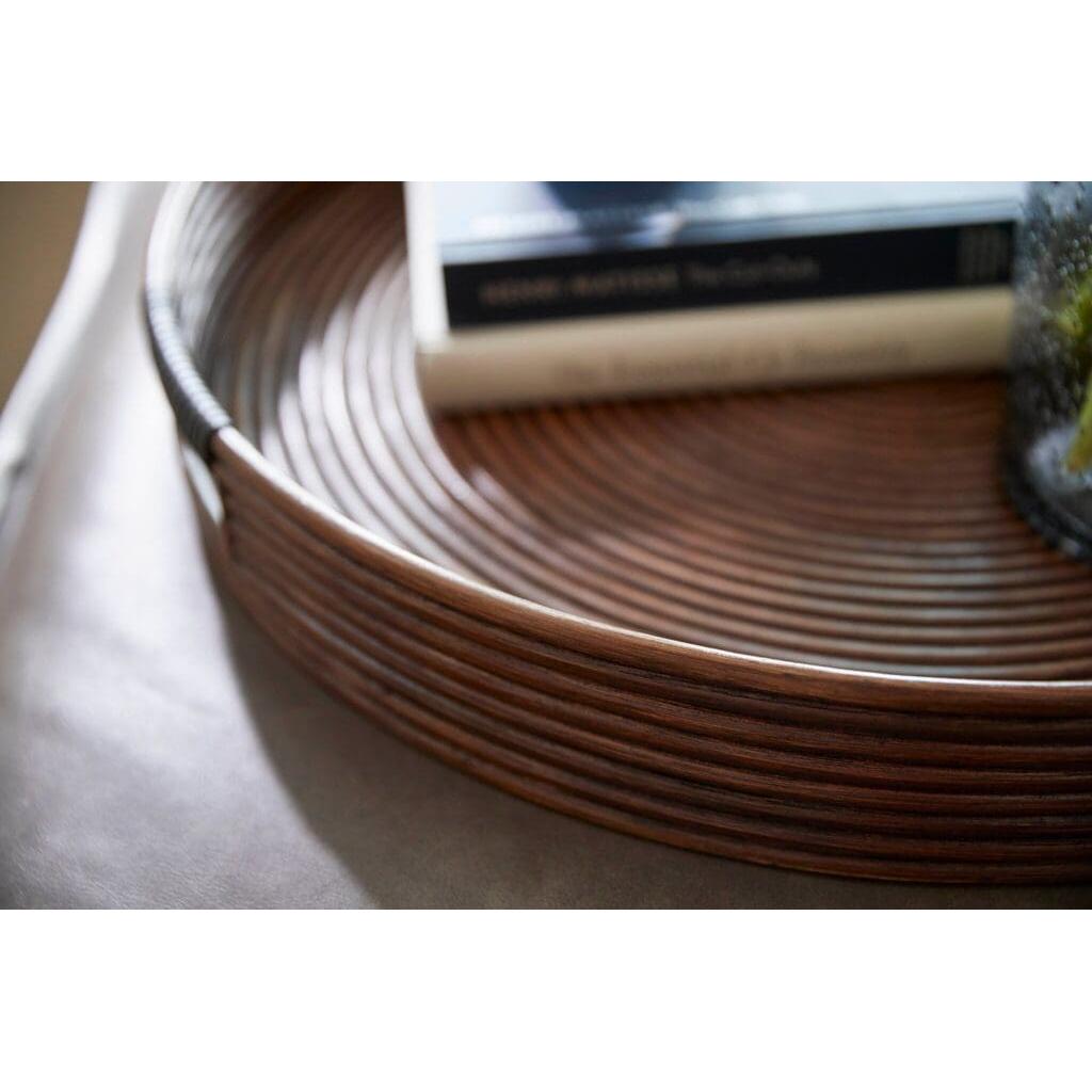 Cyan Design 11717 Papeete Round Tray - Large Brown Rattan Serving Tray for Dining, Coffee Table Decor, or Bathroom Organization
