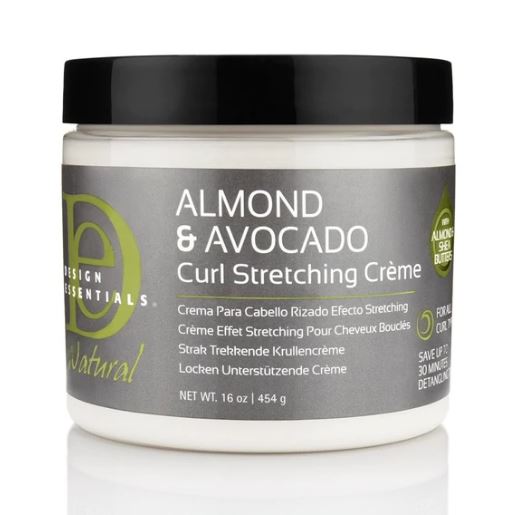 DESIGN ESSENTIALS Almond & Avocado Curl Stretching Cream for Natural Hair - Hydrating Styling Cream for Defined Curls & Frizz Control - Perfect for Wash Day & Twist Outs
