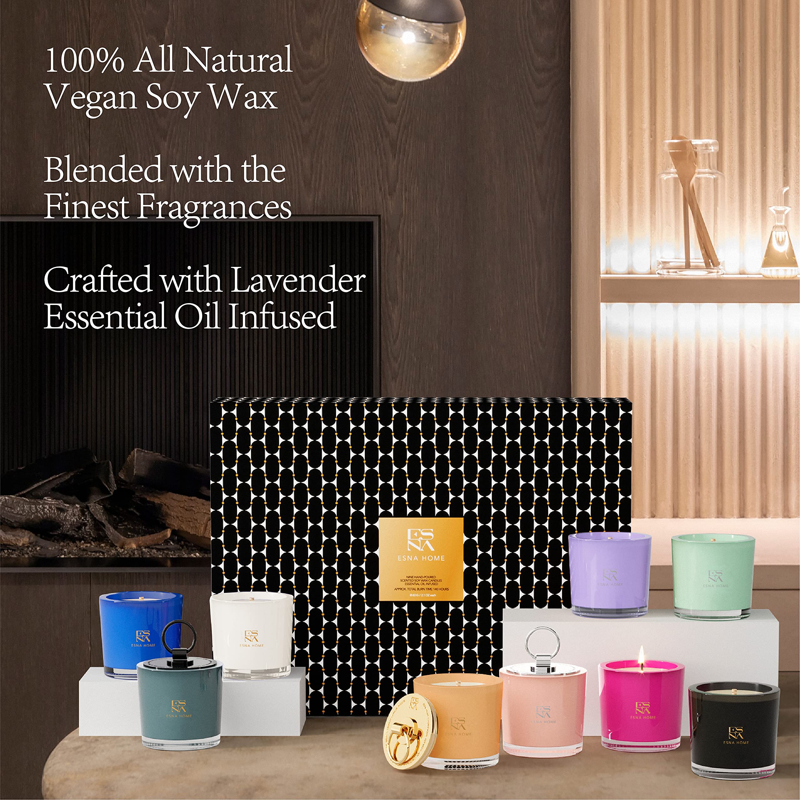 ESNA HOME Premium Aromatherapy Scented Candle Gift Set - 9 Natural Soy Wax Candles with Essential Oils in Elegant Magnetic Gift Box | 140-Hour Burn Time | Perfect for Relaxation, Spa Nights & Home Decor