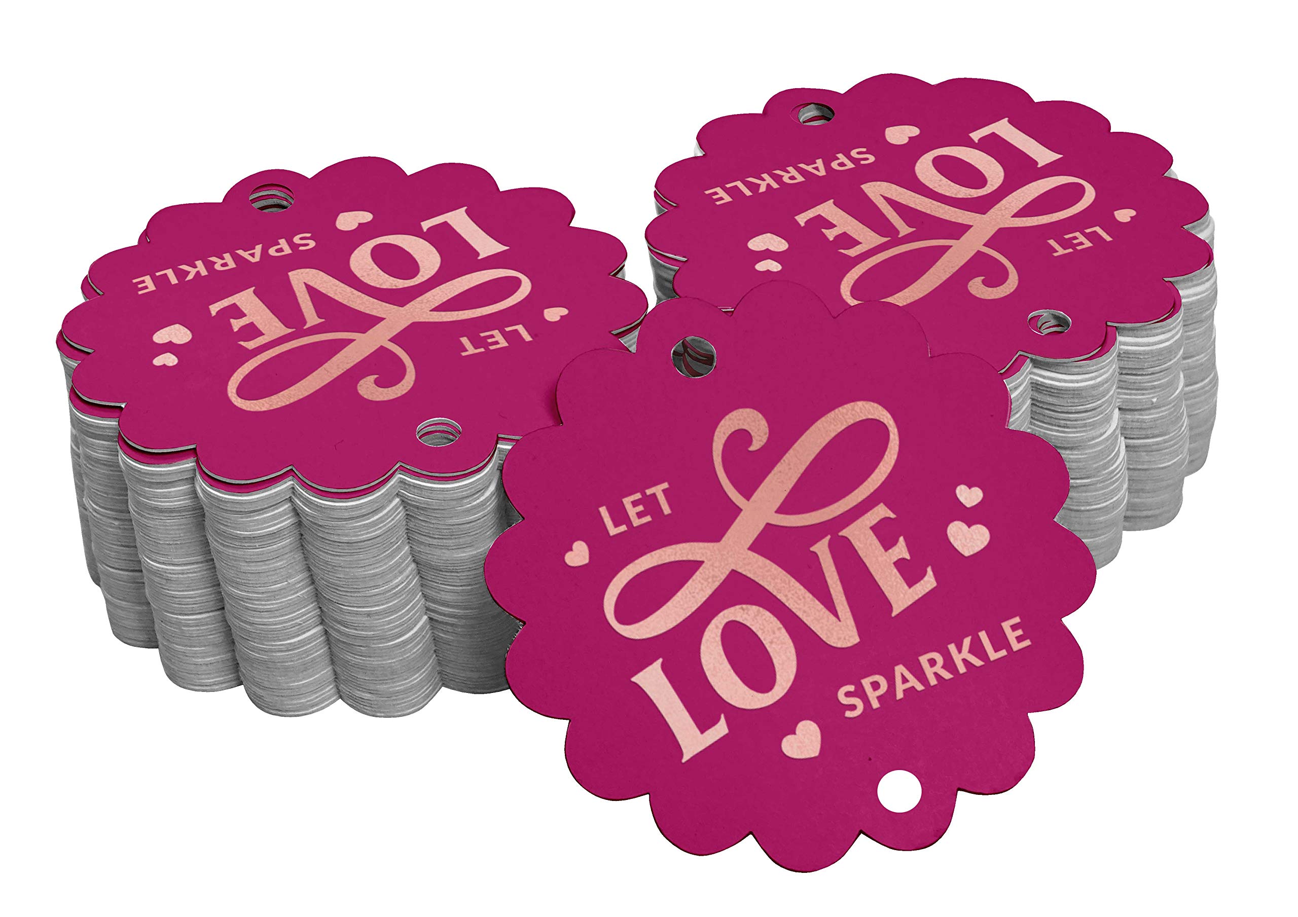 Real Rose Gold Foil Wedding Favor Tags - 50pcs Elegant Let Love Sparkle Hanging Paper Tags for Weddings, Bridal Showers & Anniversary Decorations