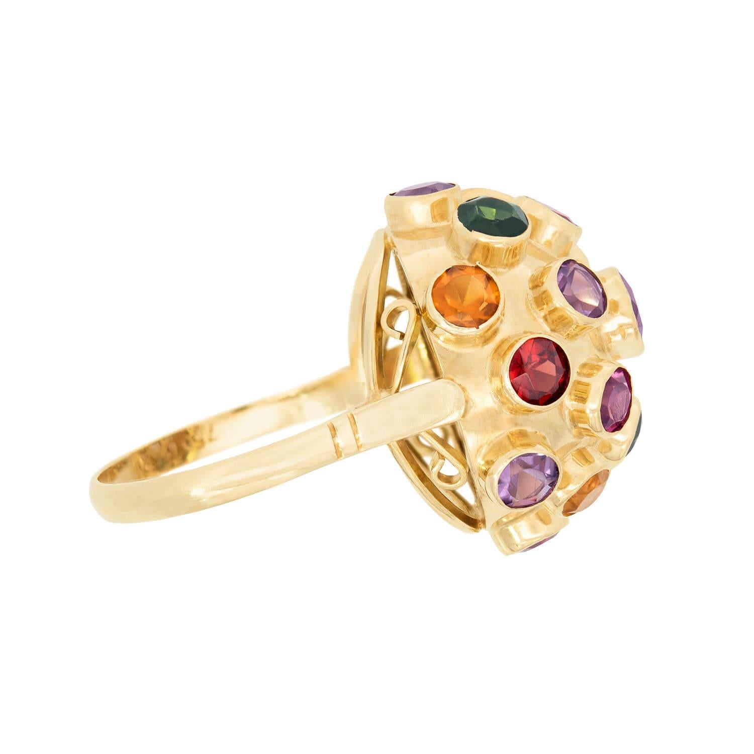 Vintage 18k Gold Multi Stone Sputnik Ring - Unique Bohemian Jewelry for Women, Perfect for Parties, Weddings & Special Occasions