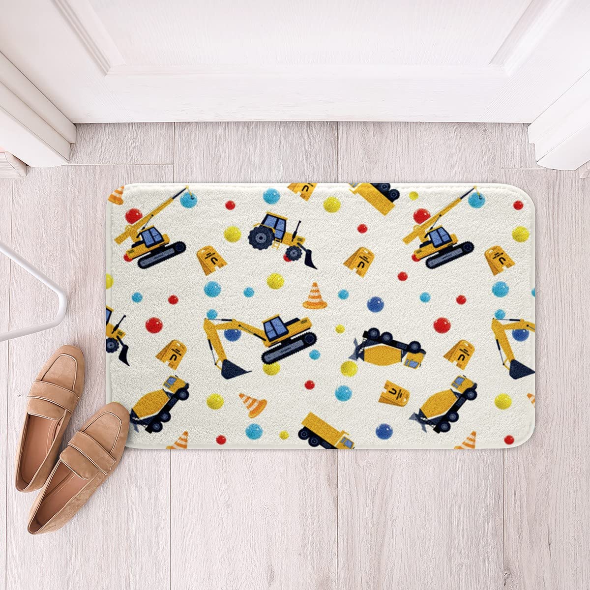 Excavator Bath Mats for Boys - Non-Slip Construction Vehicle Bathroom Rug, 20x32 Inch, Yellow Cartoon Truck Shower Mat for Kids - Perfect for Bathroom, Tub & Bedroom Decor