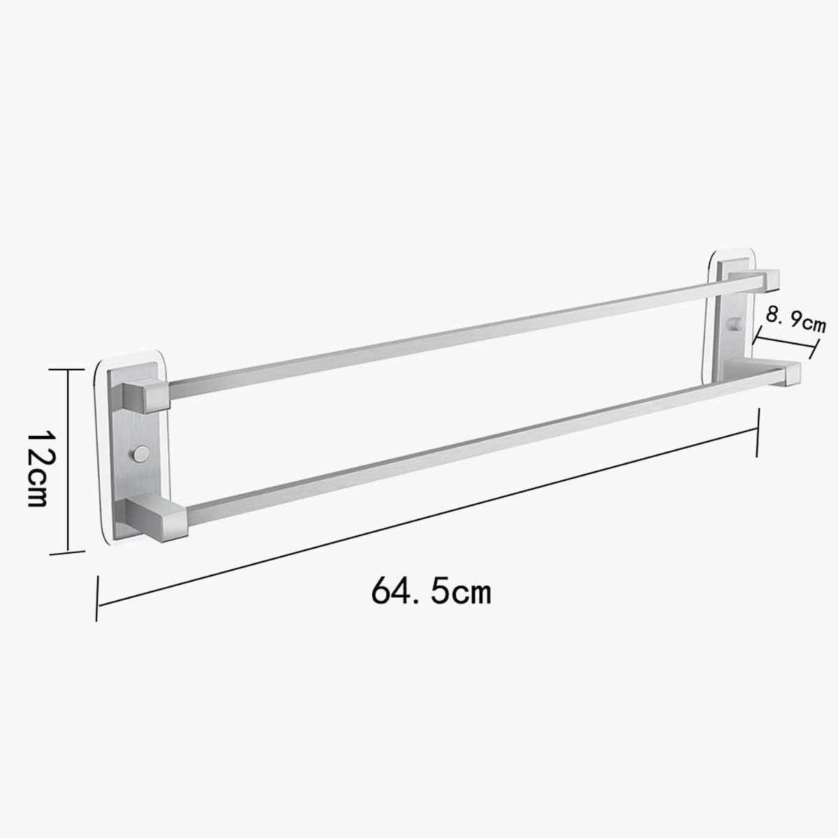 No Drill Double Bar Towel Rack - 25.4 Inch Self Adhesive Wall Mounted Stainless Steel Towel Holder for Bathroom, Kitchen & Hotel - Strong Adhesive for Heavy Towels - LT-92001