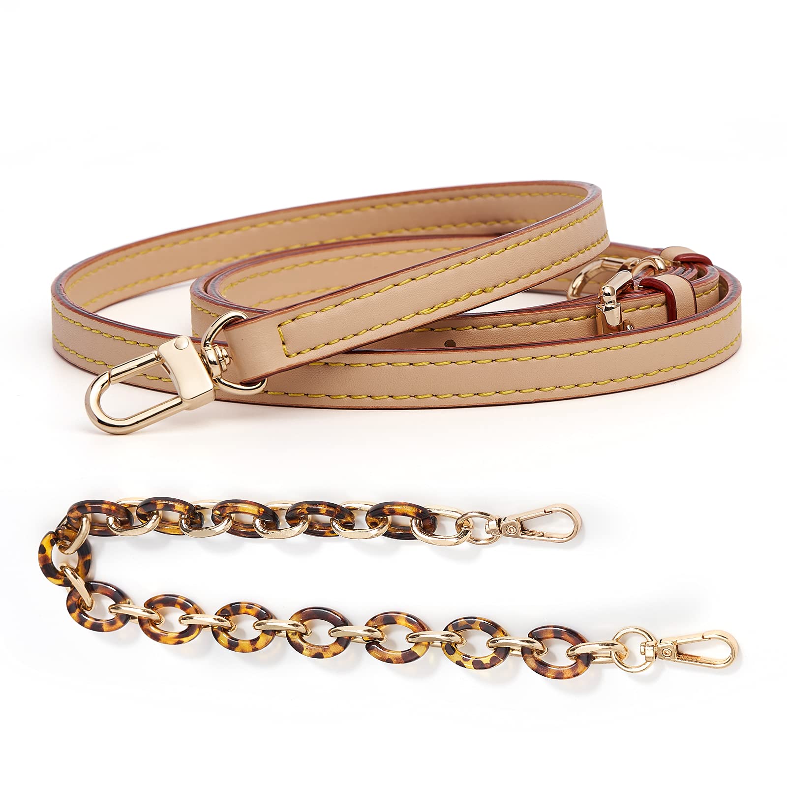 Vercord Adjustable Leather Purse Straps - Replacement Crossbody Shoulder Bag Strap with Leopard Print Chain for Handbags & Purse Making Accessories (Beige) | Perfect for DIY Bag Repair, Fashion Accessories & Everyday Use