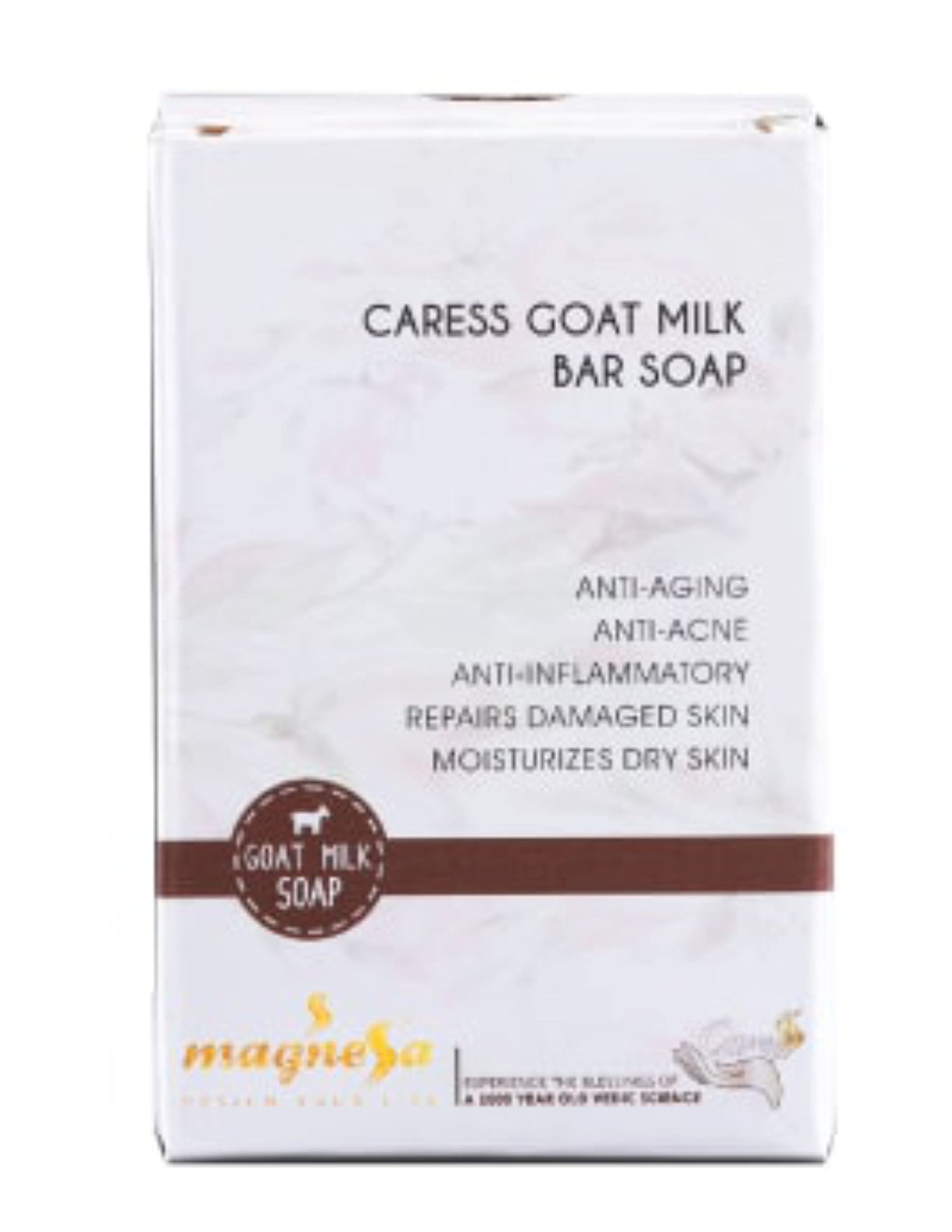 Magnessa Goat Milk Bar Soap - 4.4oz (125g) Natural Moisturizing & Gentle Cleansing for Dry & Sensitive Skin - Perfect for Face, Body & Hand Care at Home or Travel