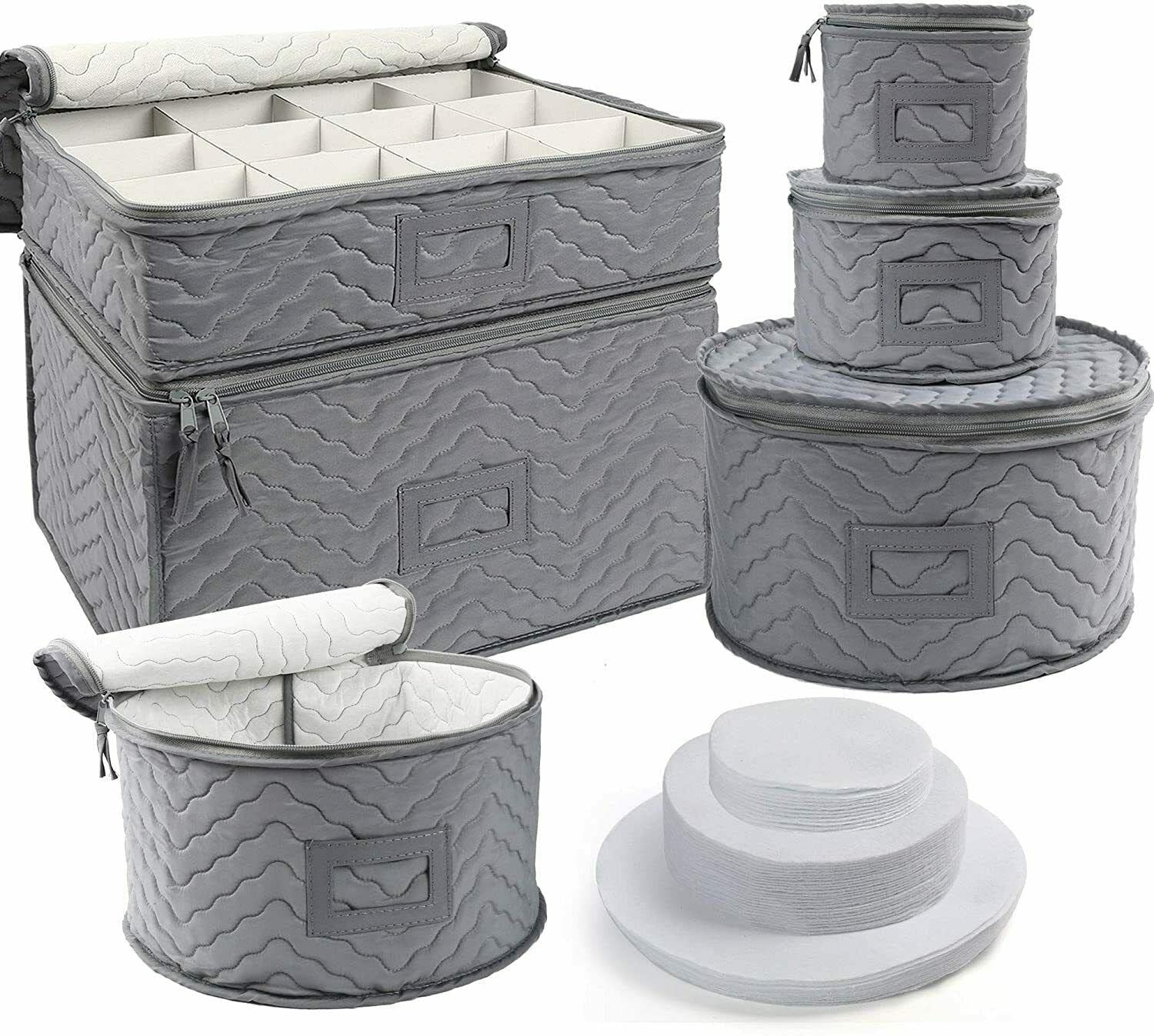 Quilted Felt Stemware Storage Case - Vintage Farmhouse Style Glassware Holder for Wine Glasses, Dishes & Plates | Kitchen Organizer & Decor for Dining Room, Bar, and Party Serving