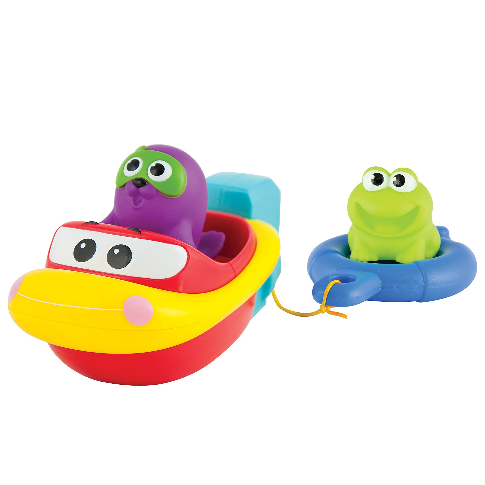 KiddoLab Pull 'N Go Boat Seat - Baby Bath Toys for Toddlers 18+ Months - Bathtub & Pool Floating Toy with Squirt Animals - BPA-Free, Durable Plastic Bath Toy for Boys & Girls - Perfect for Water Play, Sensory Development & Early Learning
