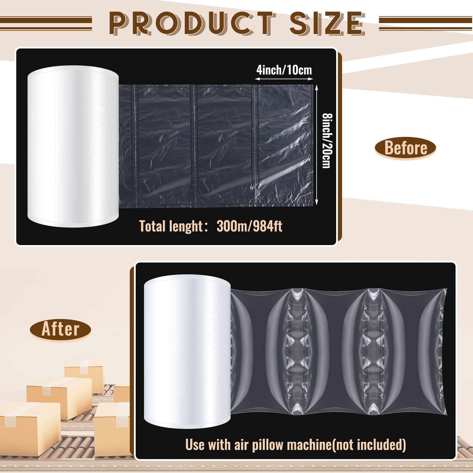 3000 Count Marsui Air Pillow Cushion Film Roll - 984ft x 4