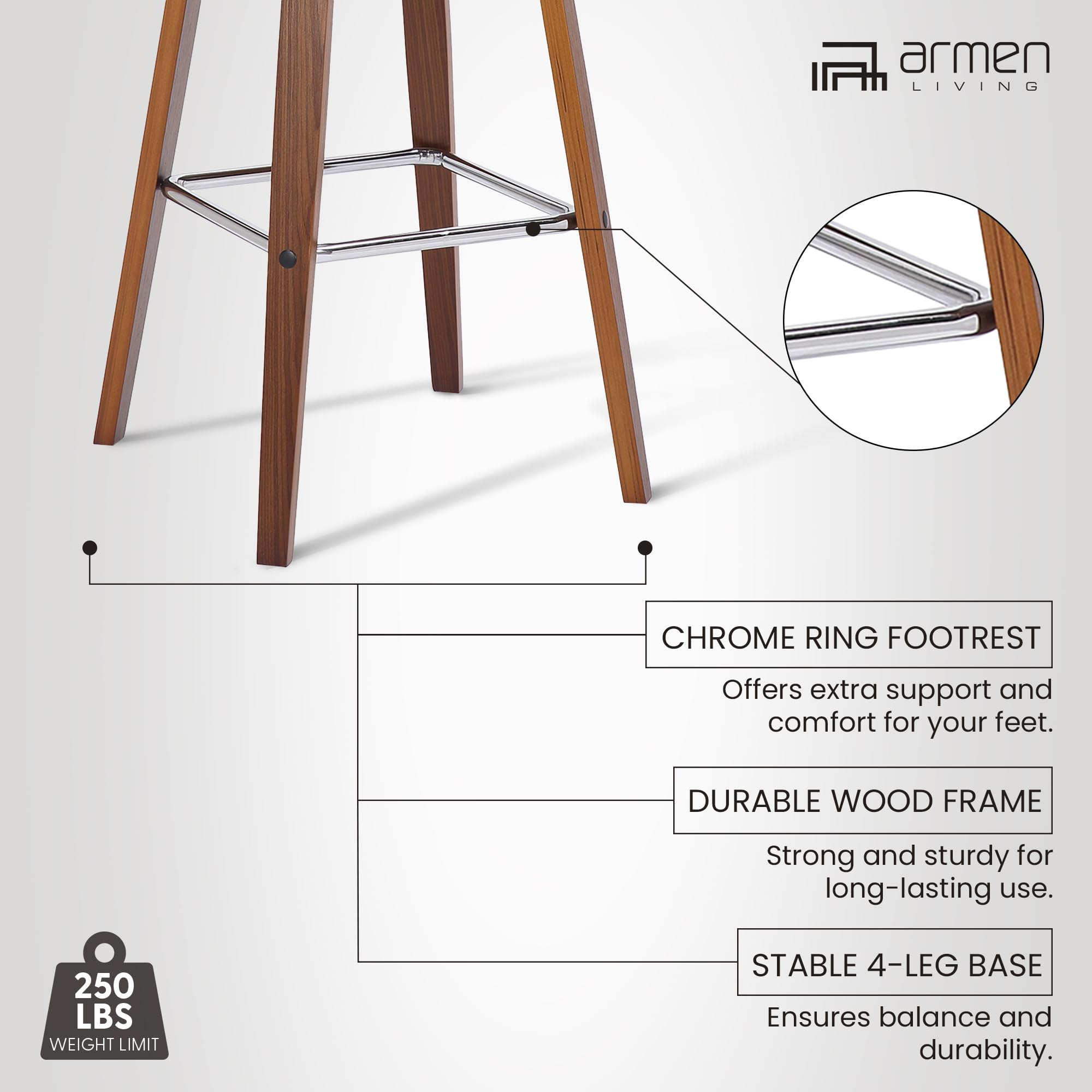 Armen Living Tyler Mid Century Modern Swivel Bar Stool - 30