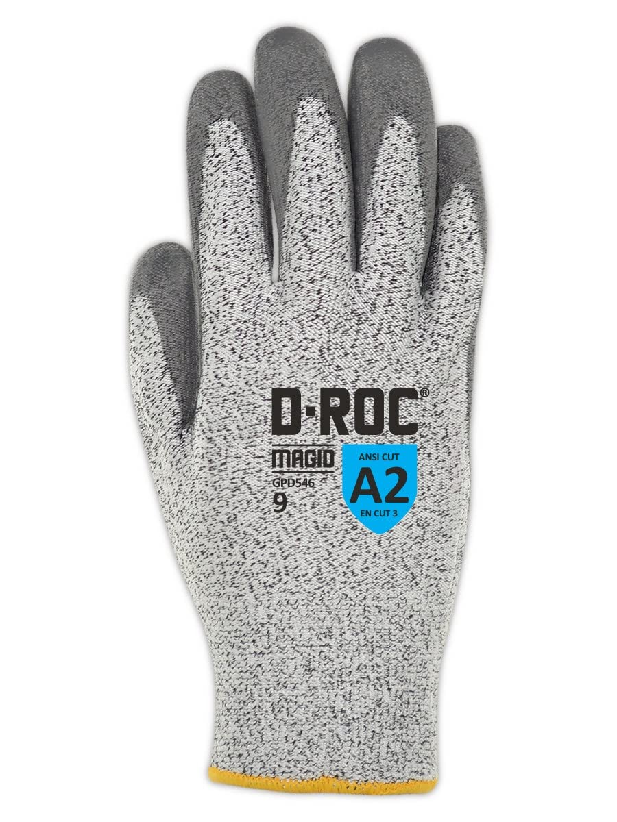 ANSI A2 Certified MAGID D-ROC Hyperon Blend Polyurethane Coated Work Gloves - 12 Pairs, Size 6/XS (GPD546) - Ideal for Construction, Warehouse & DIY Projects