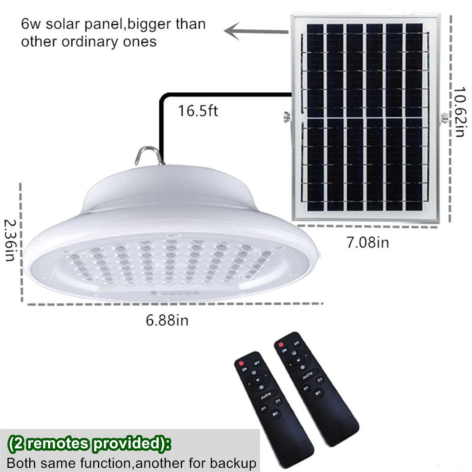 HULPPRE 96-LED Solar Shed Light with 2 Remotes - Bright White Indoor/Outdoor Lighting for Barn, Chicken Coop, Workshop, Ceiling & Patio - IP65 Waterproof for Garden, Yard, Gazebo - Day & Night Use