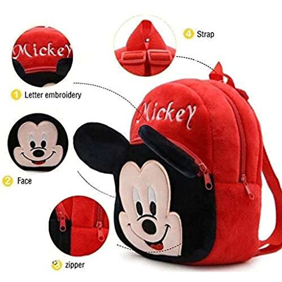 ADBENI Kids School Backpack for Boys & Girls (2-6 Years) - Cute Plush Cartoon Design, Lightweight & Durable, Perfect for Preschool & Kindergarten - Red