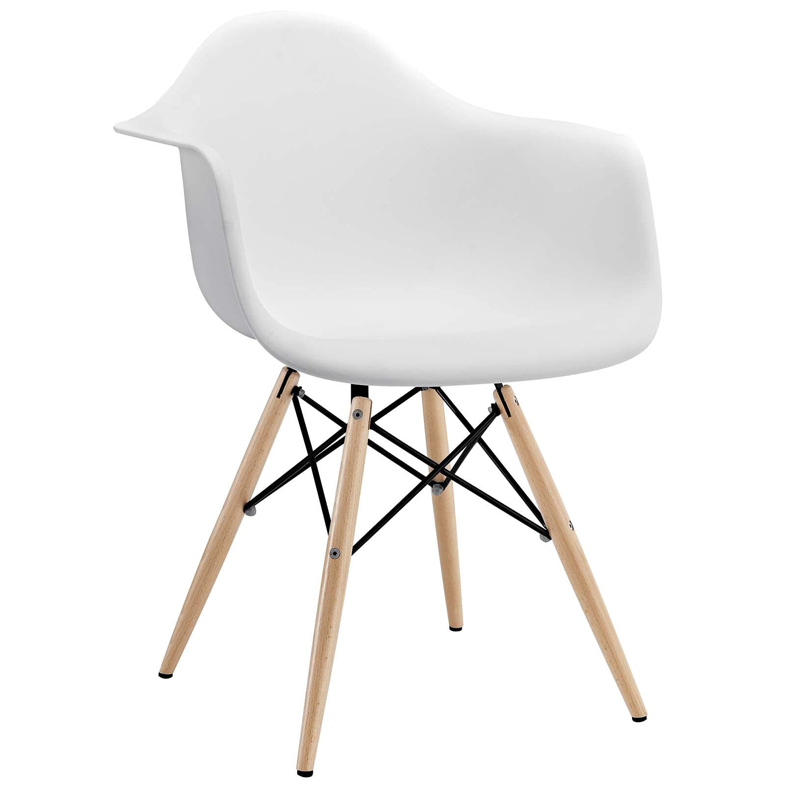Modway Pyramid Mid-Century Modern Kitchen & Dining Arm Chair - White with Natural Wood Legs | Perfect for Home, Office & Restaurant Use