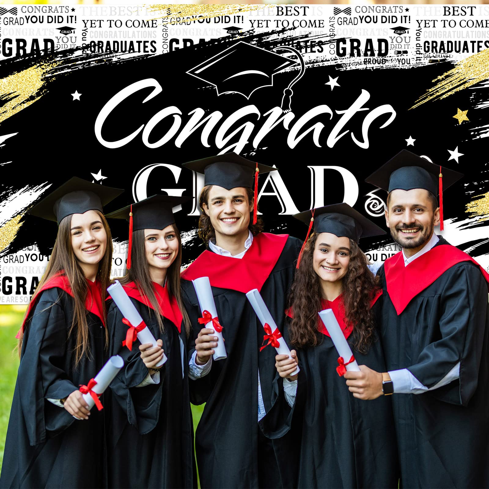 Graduation Party Backdrop - 72.8x43.3 Inch Black Congraduation Banner for Graduation Decorations, Photography Background & Party Supplies - Perfect for Graduation Ceremonies, Photo Booths & School Celebrations