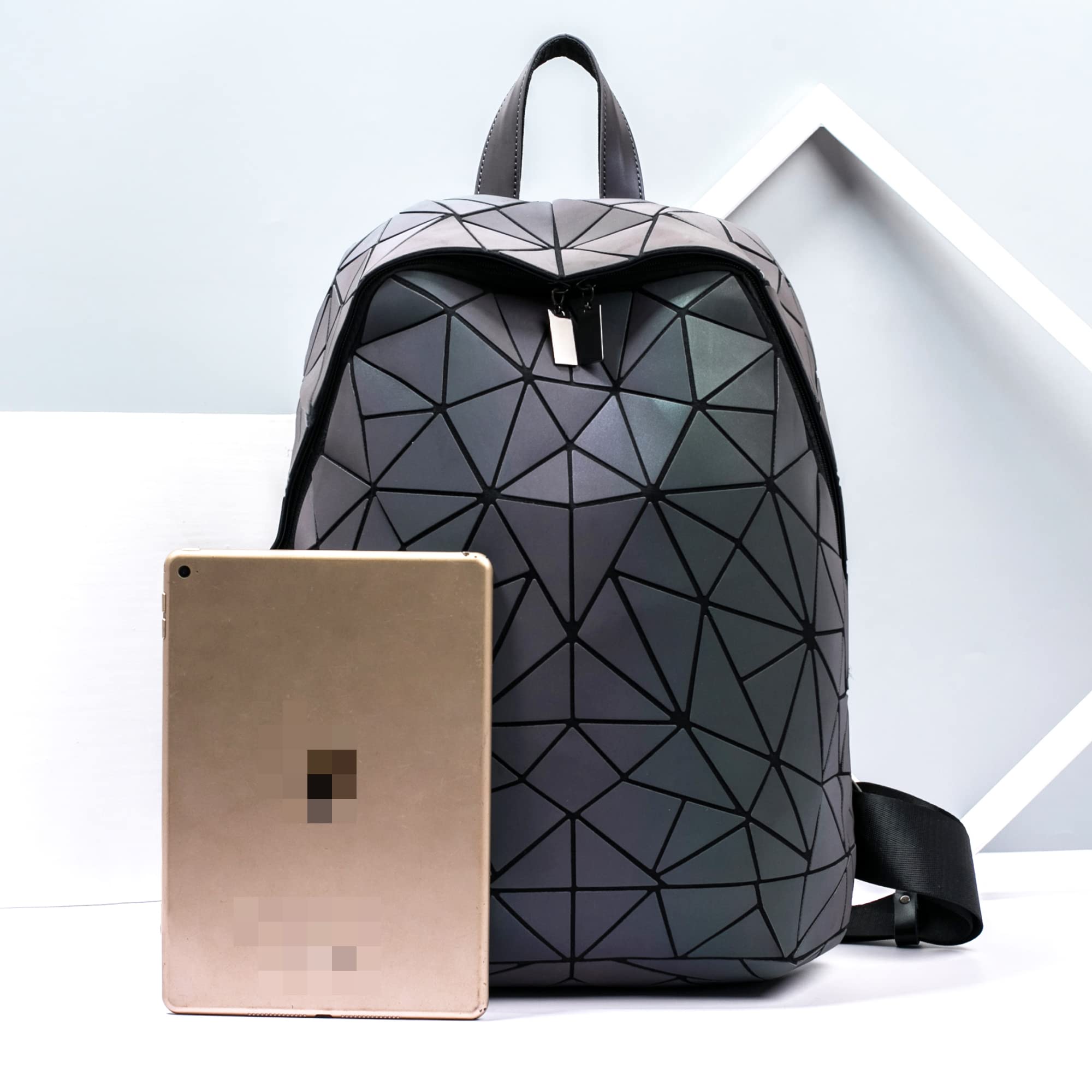 Luminous Geometric Backpack for Women - Holographic Reflective Handbag & Iridescent Daypack (BB19007-YE02) - Perfect for Night Out, Rave Parties, and Festival Fashion Accessories