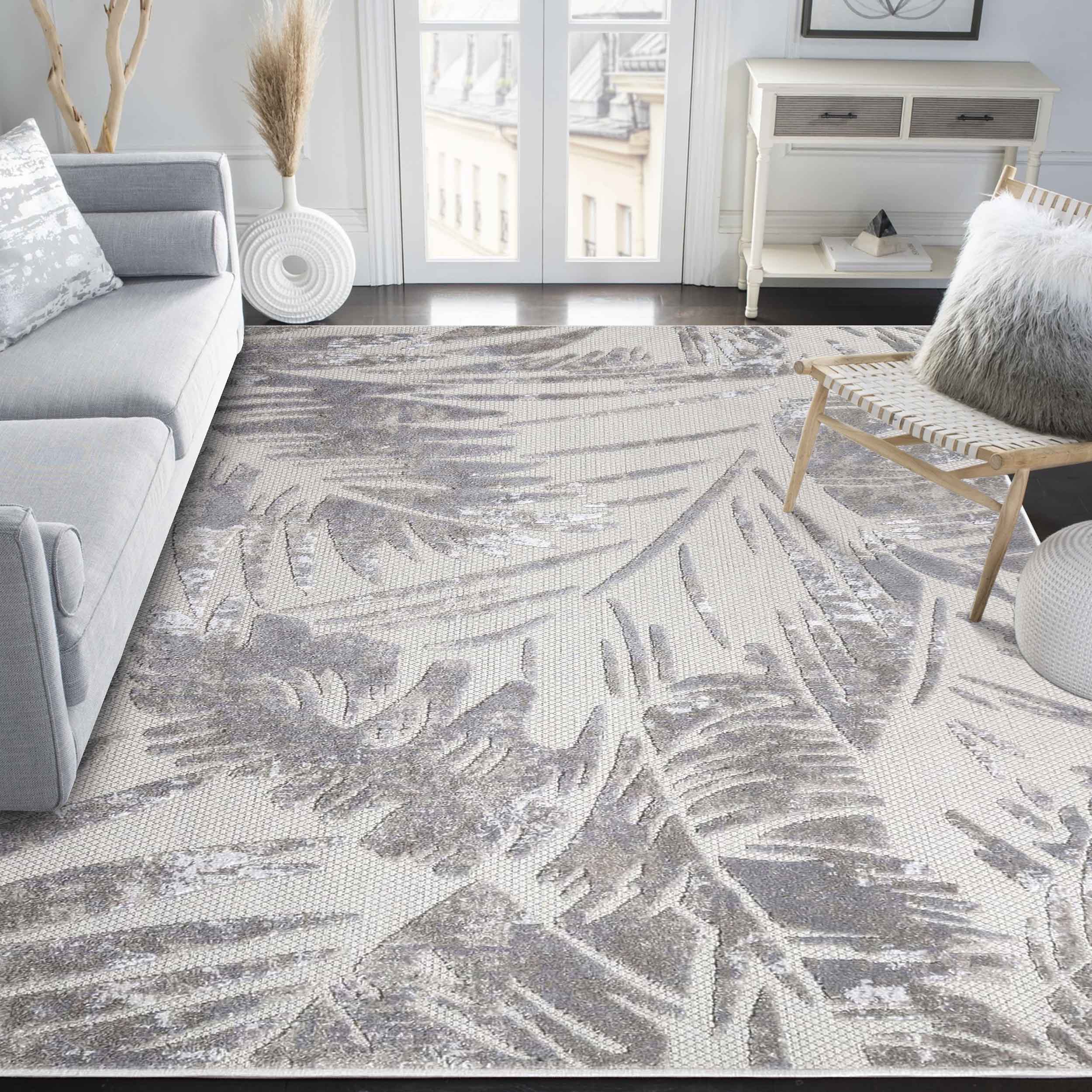 **Siesta Botanical Leaves Modern Indoor/Outdoor Area Rug or Runner Rug – Boho Chic Home Decor for Living Room, Bedroom, Patio & Entryway**