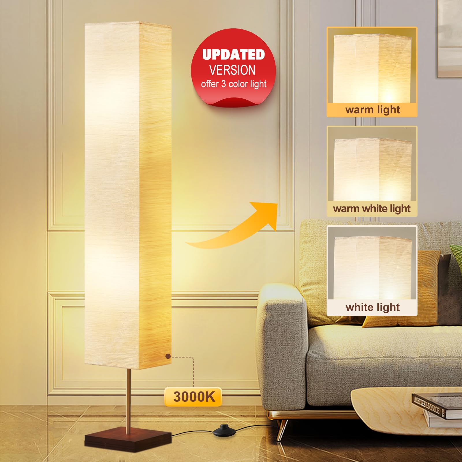 GyroVu Modern LED Floor Lamp for Living Room, Bedroom & Office - Adjustable Standing Lamp with Bulbs Included, Beige | Perfect for Reading, Relaxing & Ambient Lighting