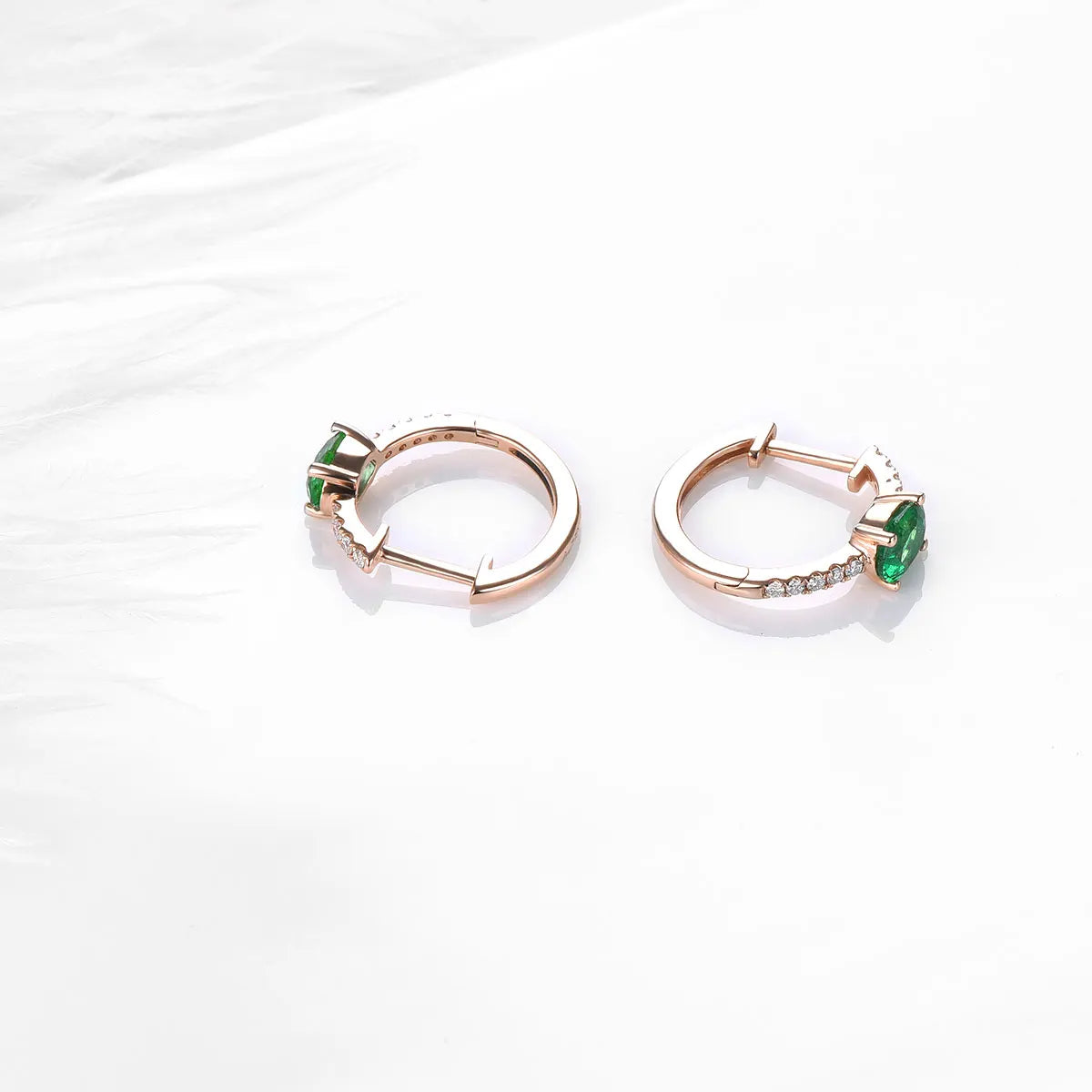 18K Rose Gold Earrings with 0.6 Carat Natural Emerald & 0.182 Carat Diamonds - Elegant Women's Jewelry for Weddings, Anniversaries & Special Occasions