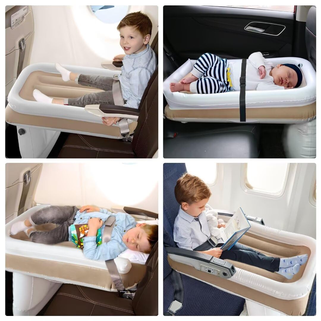 Toddler Travel Bed for Airplane & Car - Portable Airplane Seat Extender with Safety Belt | Perfect for Long Flights, Road Trips & Train Rides