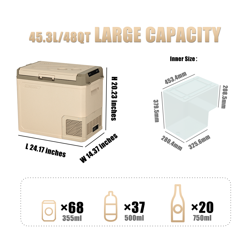 Alpicool GE50 12V/24V Portable Car Refrigerator Freezer - Compact Mini Fridge for Road Trips, Camping & Outdoor Adventures
