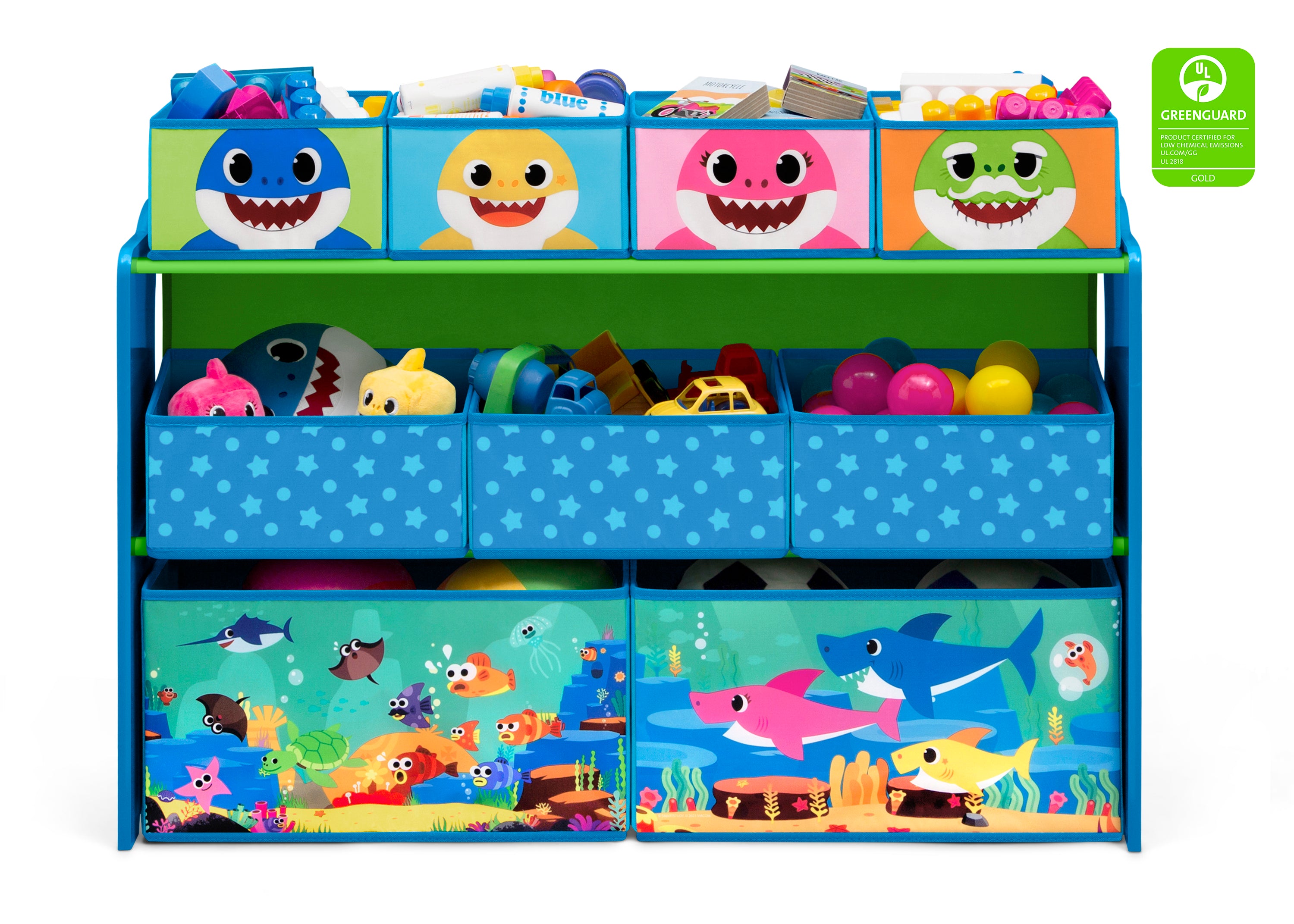 Baby Shark Deluxe 9-Bin Toy Organizer with Storage Baskets - Kids Room Organization & Playroom Storage Solution