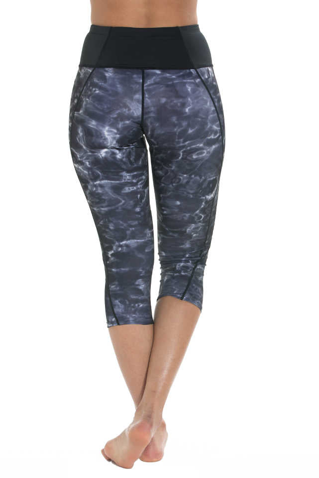 Women's High Waist Capri Swim Leggings - Quick Dry Workout Aqua Design for Yoga, Beach & Pool Activities
