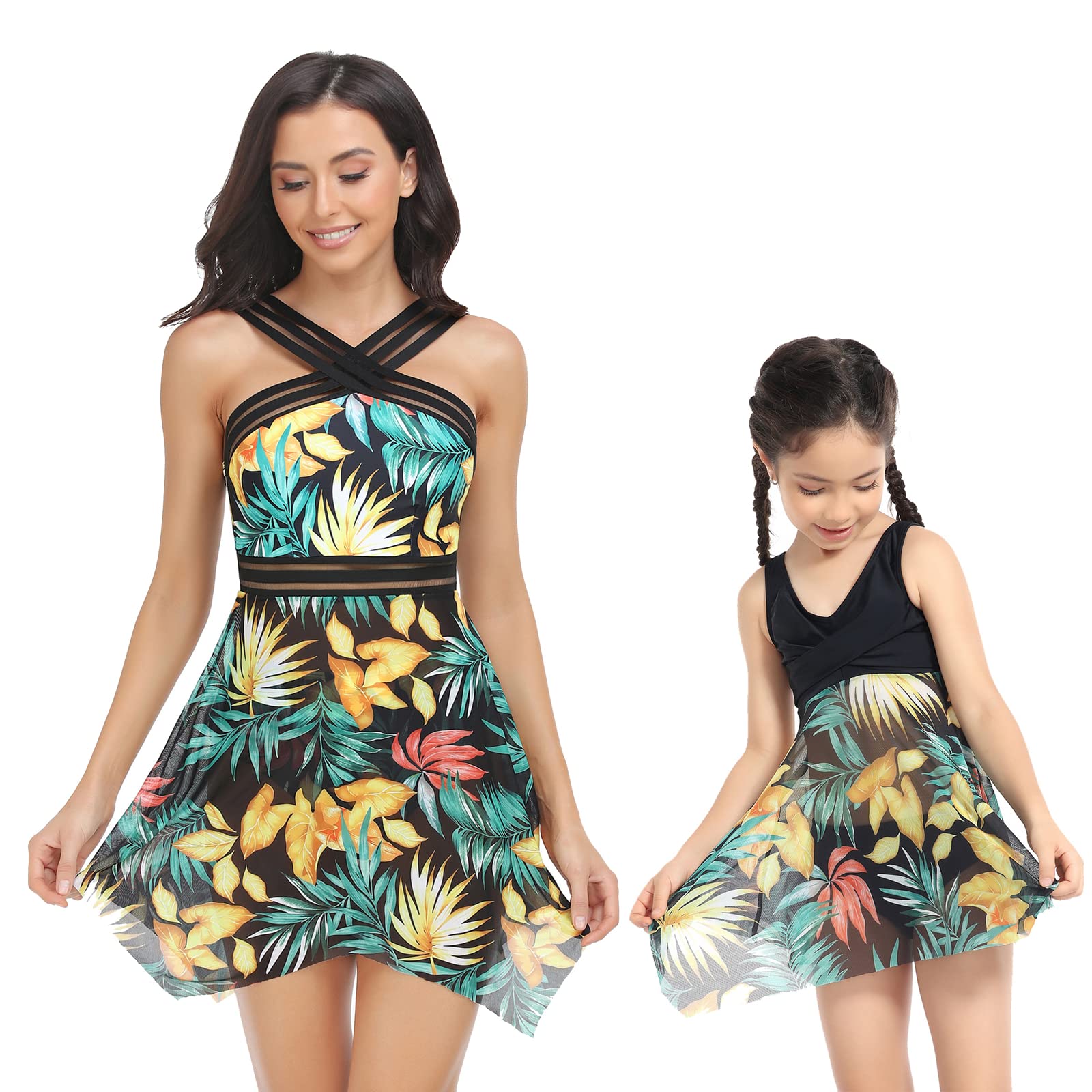 Mommy and Me Matching Bathing Suits - 2 Piece Crisscross Swim Dress Tankini Set for Women & Girls | Family Beachwear for Pool, Vacation & Summer Fun