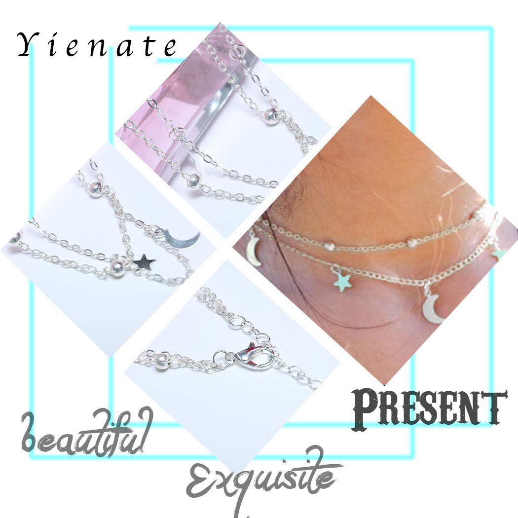 Yienate Double-Layer Moon and Star Necklace for Women & Teens - Elegant Simple Charm Pendant Jewelry Gift for Girls, Perfect for Everyday Wear, Parties & Special Occasions