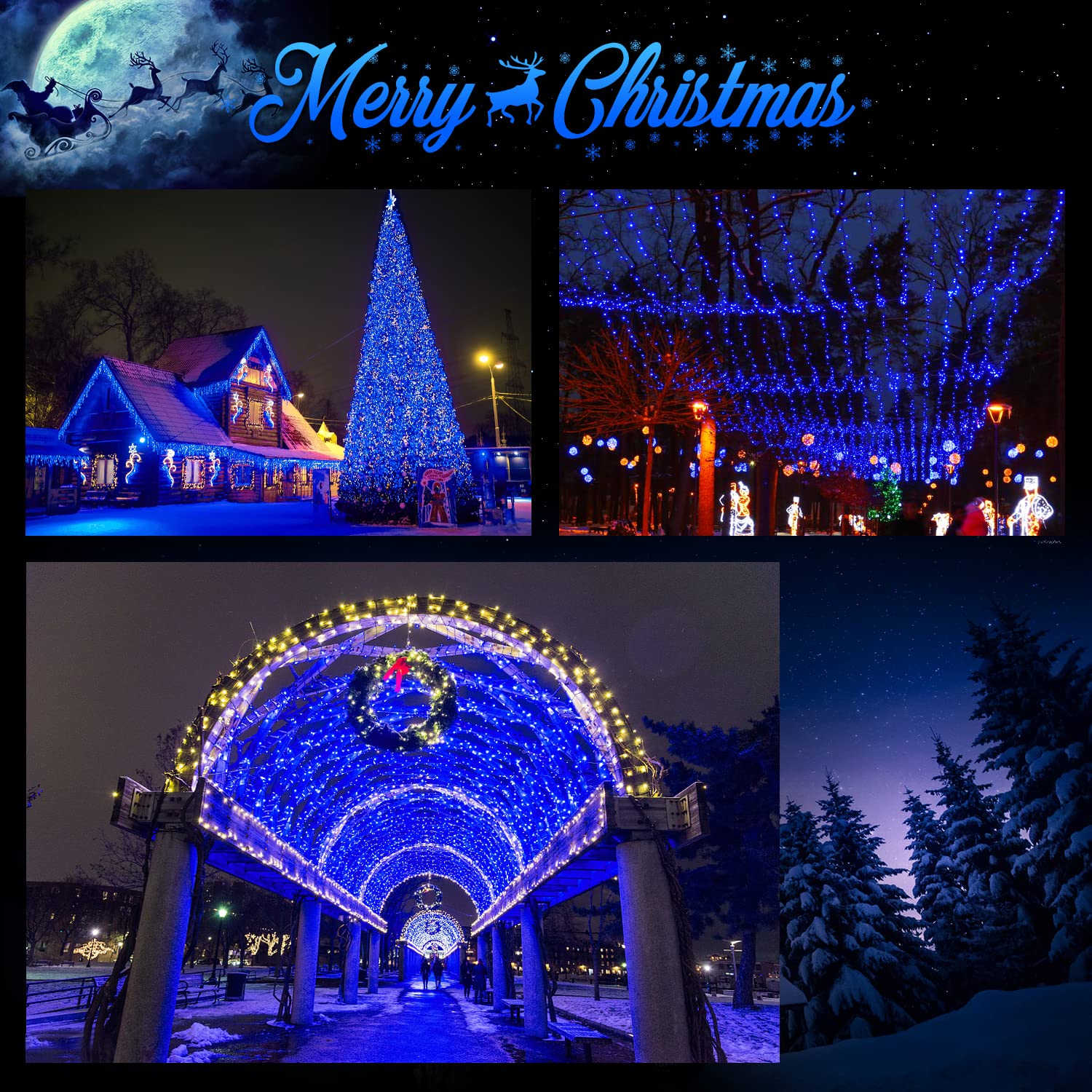 JMEXSUSS 600 LED Blue Solar Christmas Lights - 206.7ft Waterproof Outdoor Christmas String Lights with 8 Lighting Modes for Holiday Tree Decorations, Garden Party, Bushes, and Xmas Yard Decor | Perfect for Christmas Tree, Patio, Fence, and Outdoor Holiday Lighting