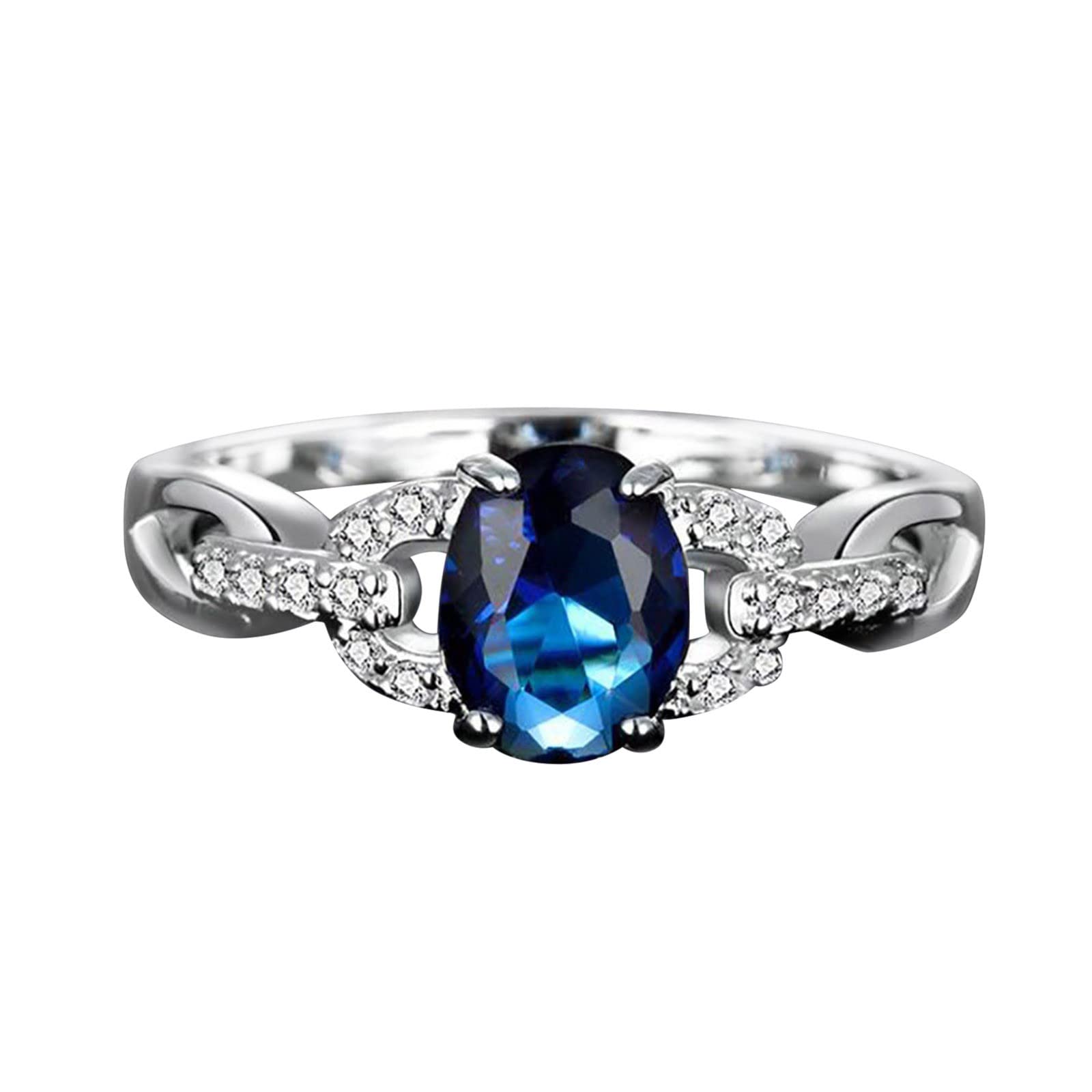 KEERADS Elegant Blue Rhinestone Diamond Ring for Women - Geometric Design, Gold Zircon Jewelry Set, Size 5-12 | Perfect for Evening Parties, Weddings & Special Occasions