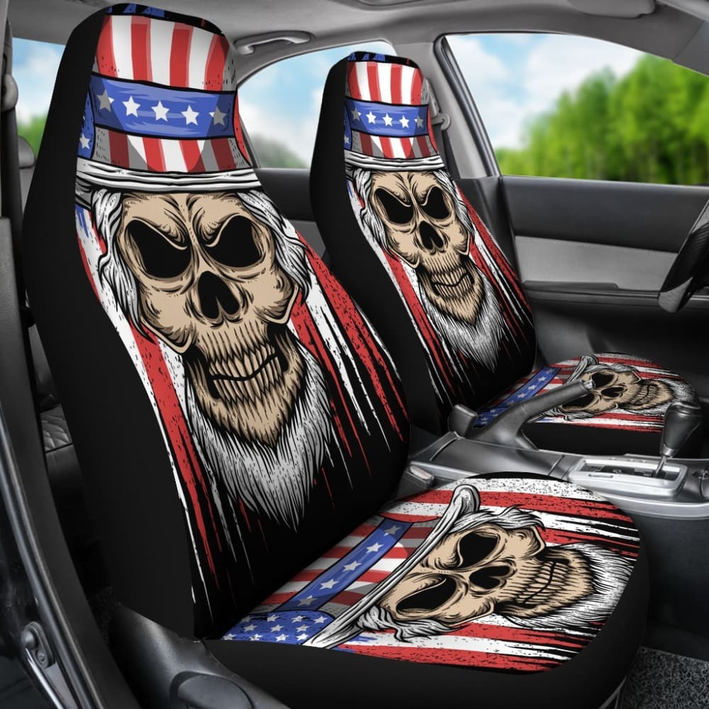 2 Pcs Gothic Grim Reaper Skull Car Seat Covers - Horror Decor for Halloween, Cosplay & Dark Themed Vehicles - Universal Fit for Most Cars & Trucks