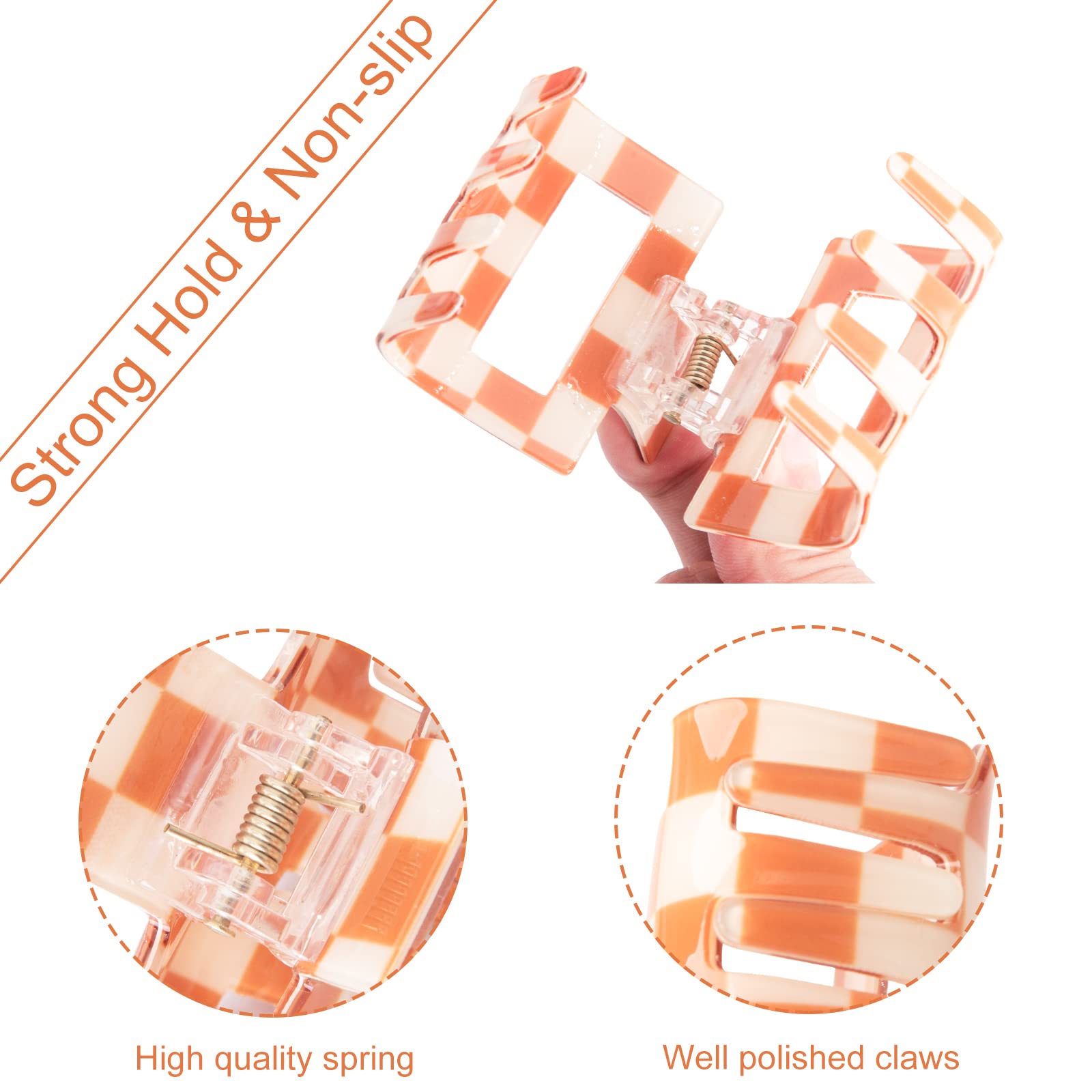 4 PCS Checkered Hair Clips for Women - Non-Slip Hair Claw Clips (1.9 x 1.9 x 1.4 inches) for Thin or Thick Hair - Y2K Aesthetic Hair Accessories Gift Set - Perfect for School, Work, Parties & Everyday Styling