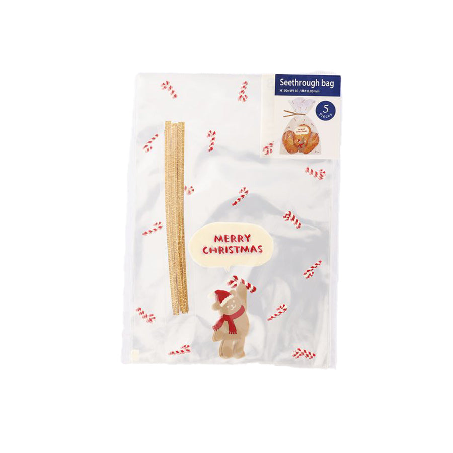 INDIGO XMAS Transparent Flat Gift Bag M 19x13cm with Bear Design (11g) - Perfect for Holiday Presents, Party Favors & Small Gift Wrapping
