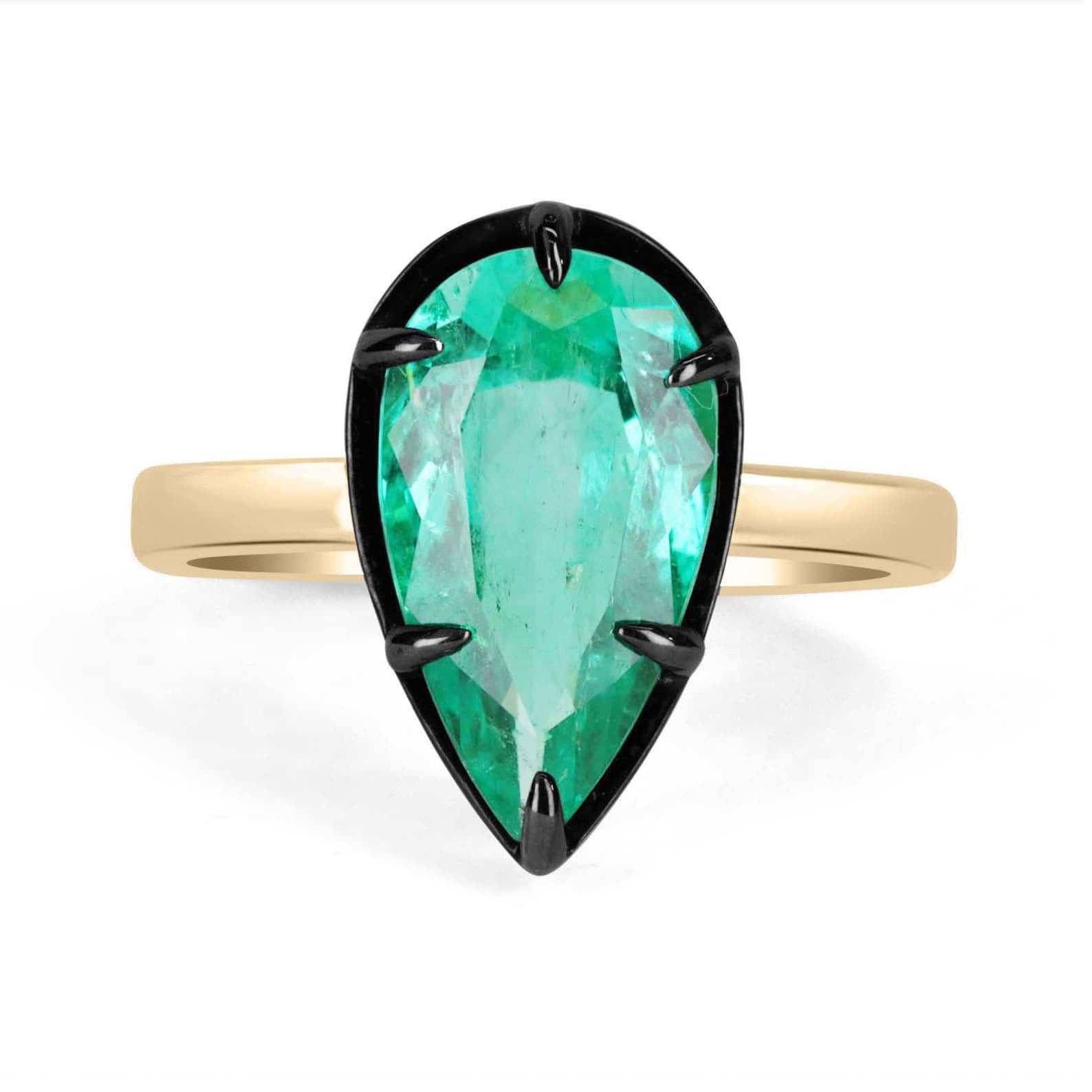 3.0 Carat Teardrop Colombian Emerald Solitaire Ring in 18K Gold - Vintage Georgian Style Statement Jewelry for Weddings, Anniversaries & Special Occasions