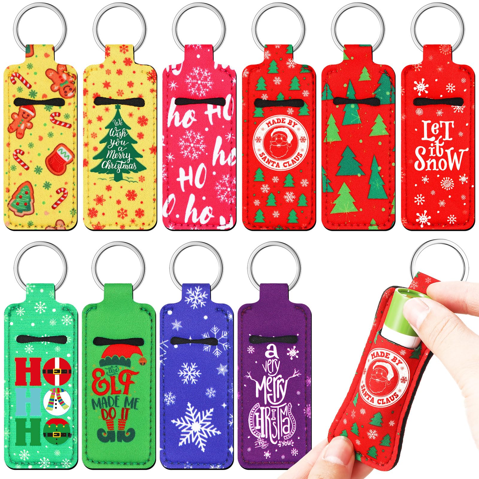 50 Pcs Christmas Lipstick Holder Keychain - Xmas Lip Balm & Gloss Organizer - Perfect Stocking Stuffer Gift for Women & Teens (Great for Holiday Parties, Office Gifts & Secret Santa)