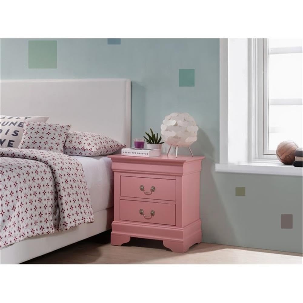 Pink Louis Phillipe 2-Drawer Nightstand - Elegant Bedside Table for Bedroom Decor | Glory Furniture for Home & Office Use
