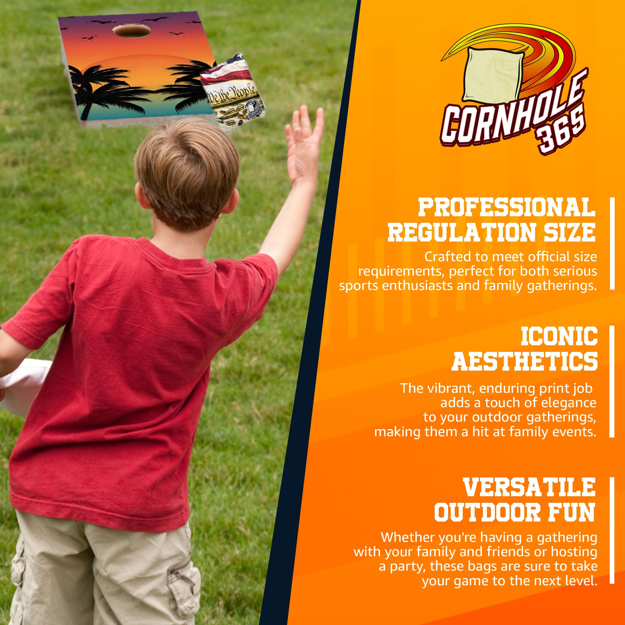 Cornhole365 Professional Regulation Size Cornhole Board Set - Heavy Duty Solid Wood with UV Direct Print (Set of 2) | Perfect for Backyard Parties, Tailgating, Outdoor Games & Tournaments