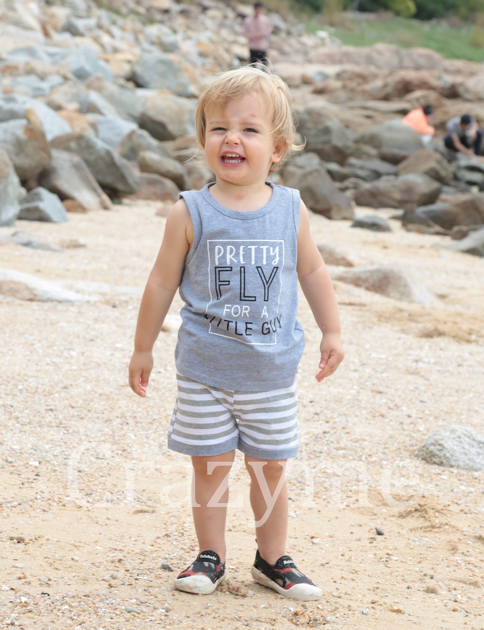 **Cute Toddler Baby Boy Clothes Set - Sleeveless Striped Top & Shorts Outfit for Summer | Playtime, Beach & Casual Wear**