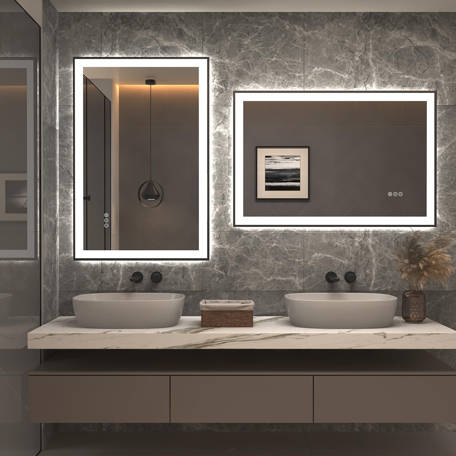24x36 LED Bathroom Vanity Mirror with Dimmable Backlit & Front Lighting - Shatterproof, Anti-Fog Wall Mount Makeup Mirror (Horizontal/Vertical) - Perfect for Home, Salon, and Hotel Bathrooms