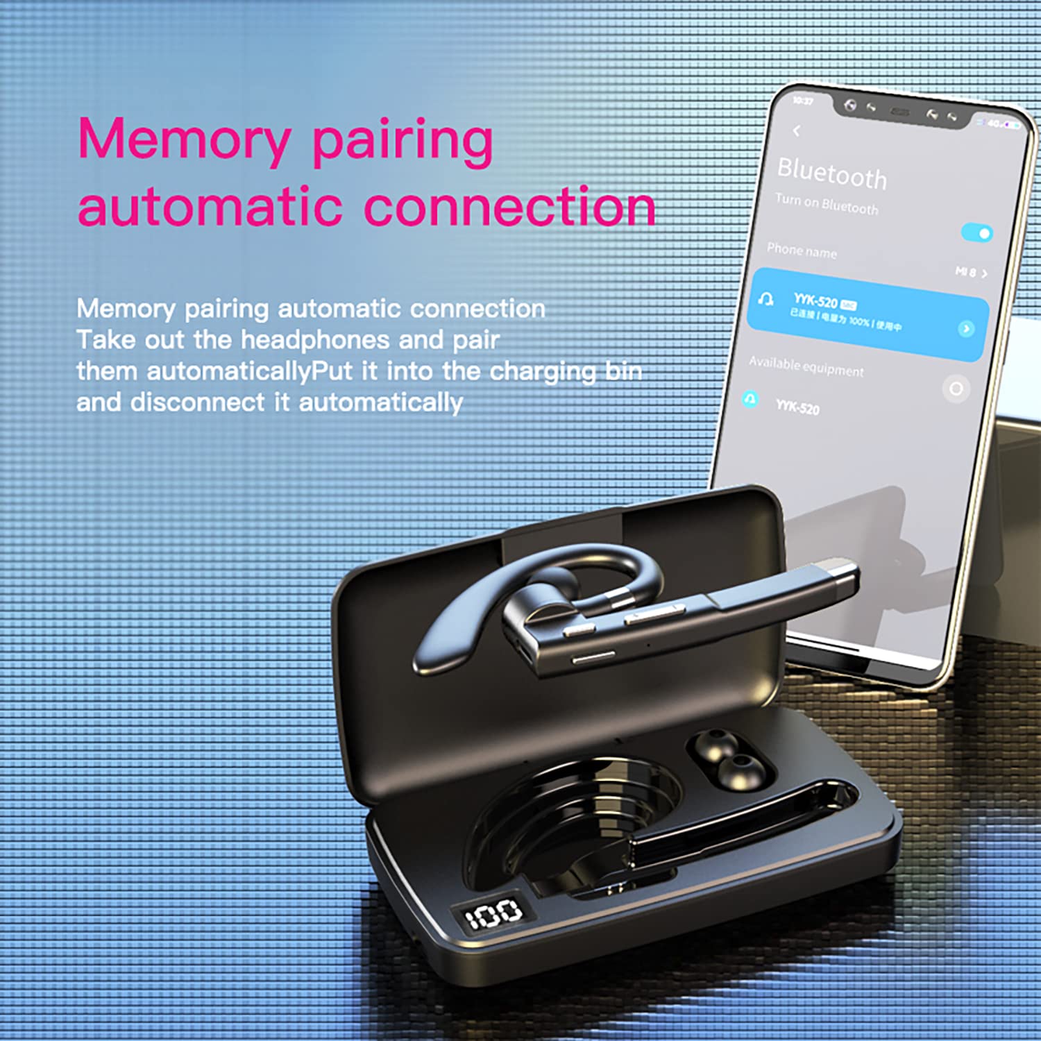 Wireless Bluetooth Headset V5.1 with Noise Cancelling Mic - Waterproof Hands-Free Earpiece for iPhone & Android - Perfect for Business Calls, Office Work & Driving