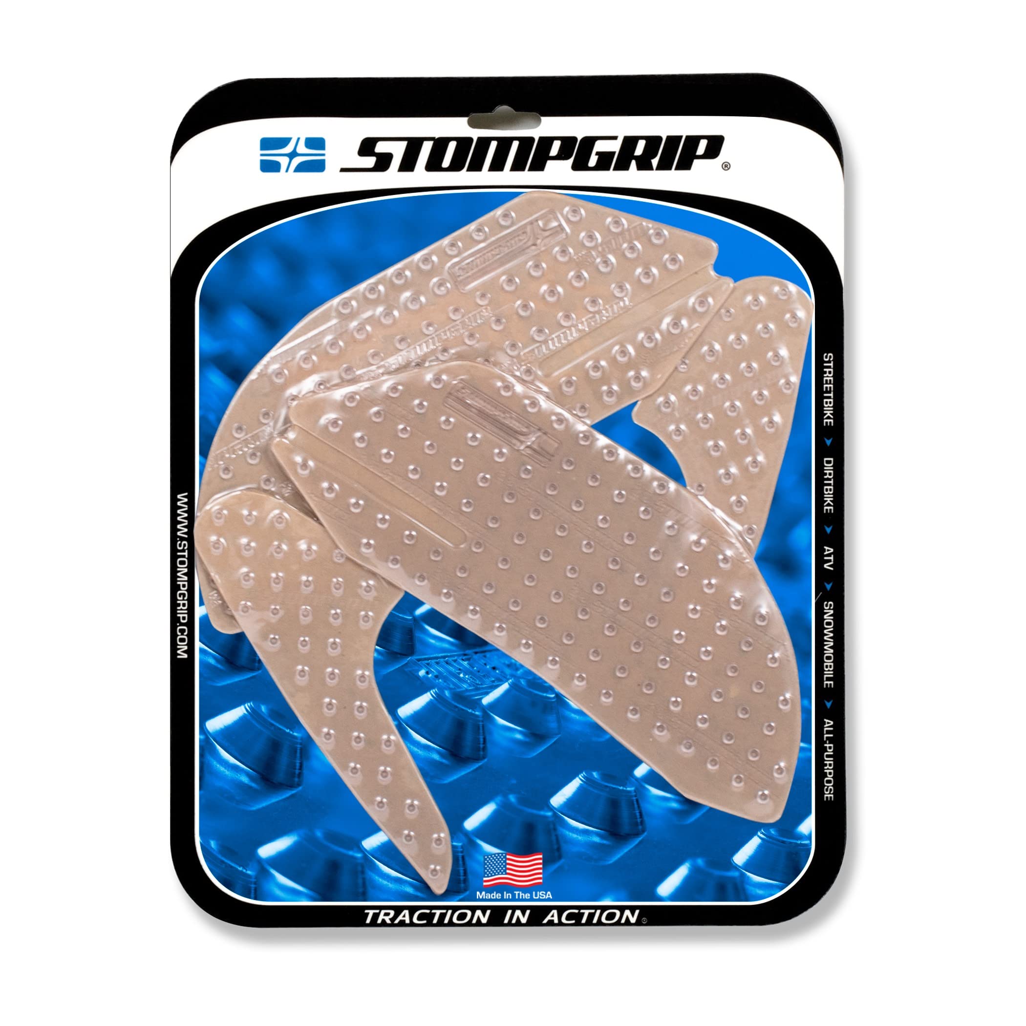 Stompgrip Motorcycle Traction Pads - Non-Slip Tank Grips for Street Bikes - Volcano Pattern (Clear) - Improve Control & Comfort for Long Rides & Performance Riding
