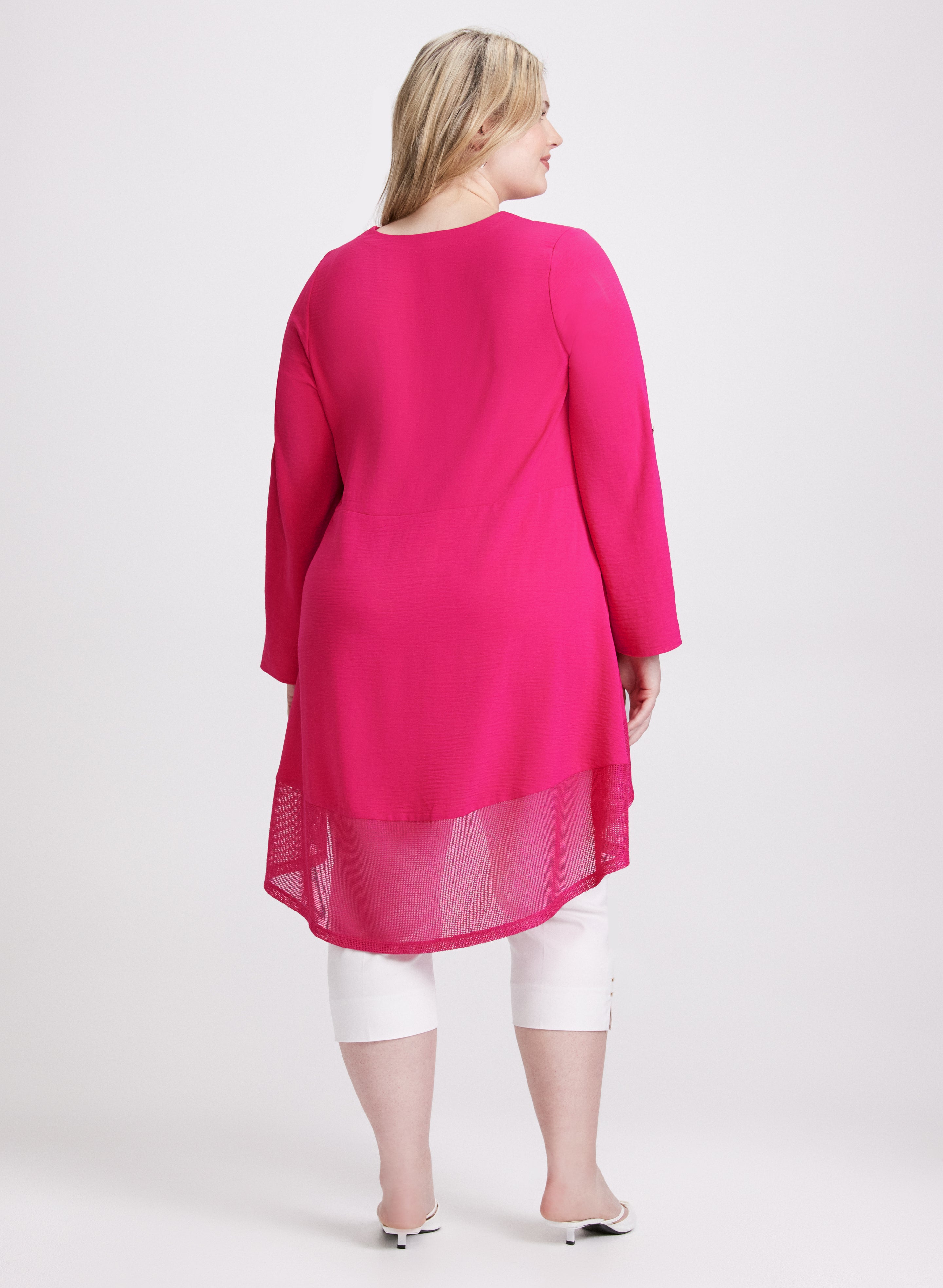 Asymmetric Mesh Hem Tunic Top for Women - Stylish Lace Trim Blouse for Casual Outings & Date Nights